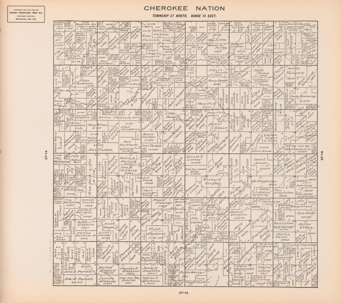Township 27 North, Range 14 East from Cherokee Nation 1909 by Relic Map Company