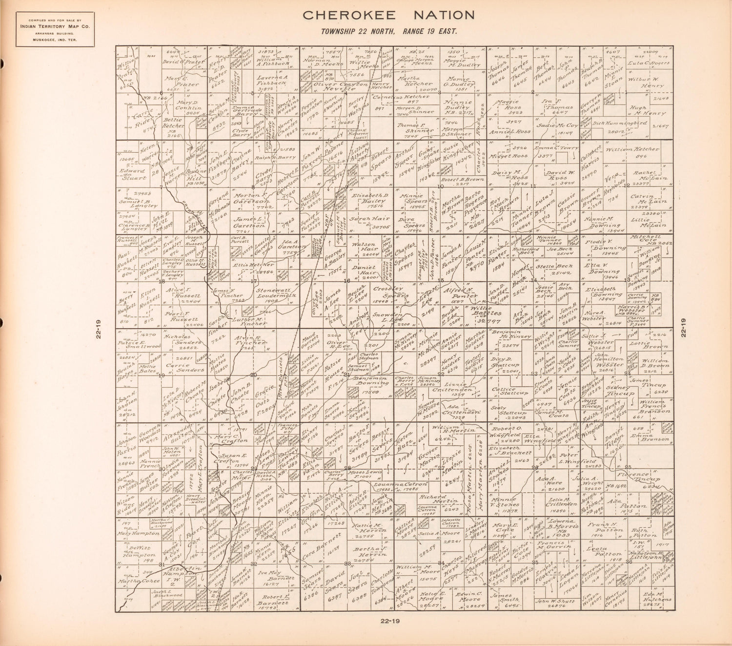 Township 22 North, Range 19 East from Cherokee Nation 1909 by Relic Map Company