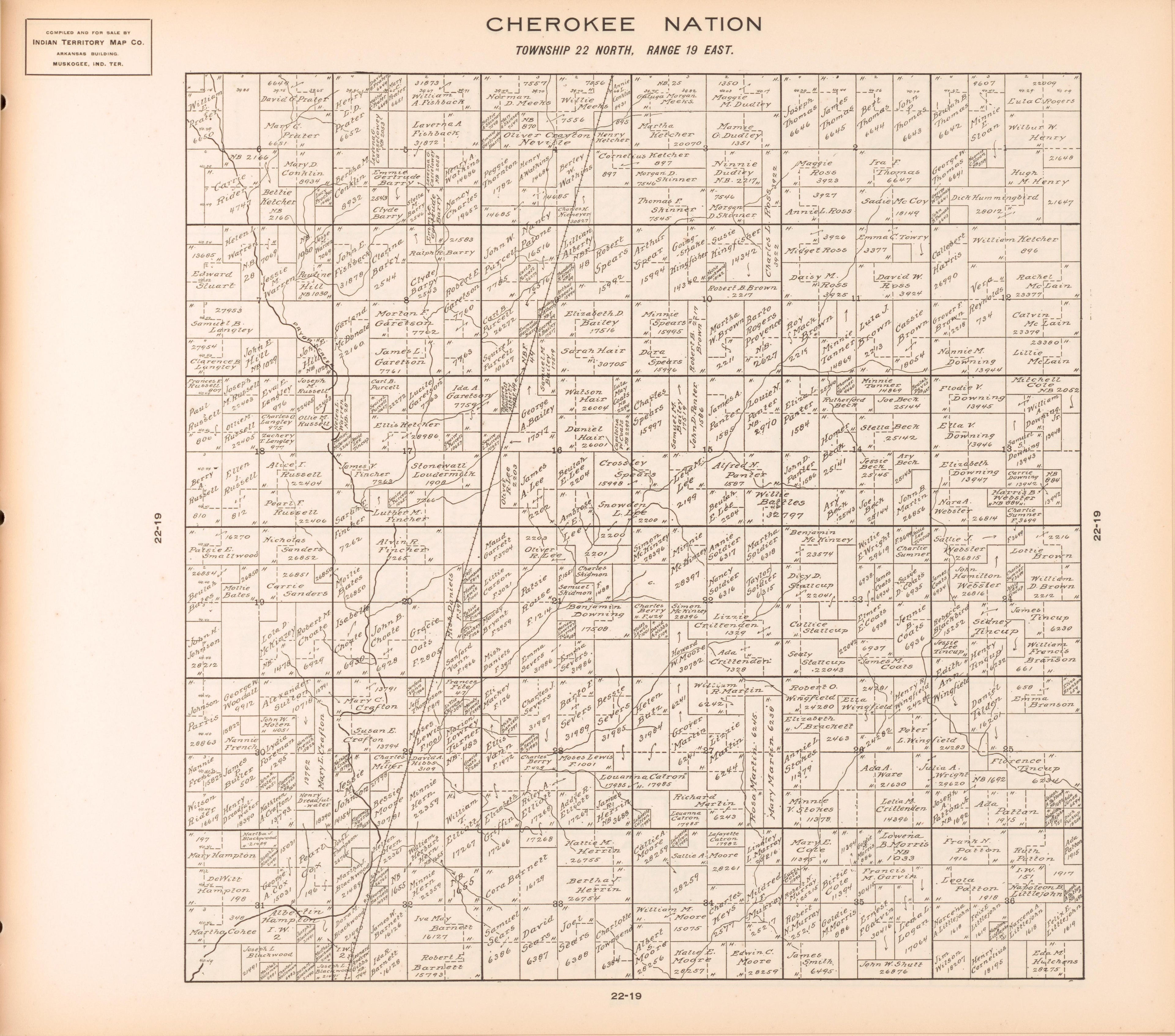 Township 22 North, Range 19 East from Cherokee Nation 1909 by Relic Map Company