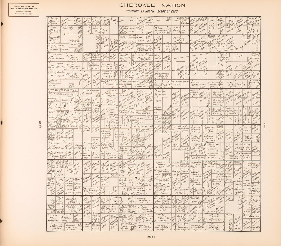 Township 25 North, Range 21 East from Cherokee Nation 1909 by Relic Map Company