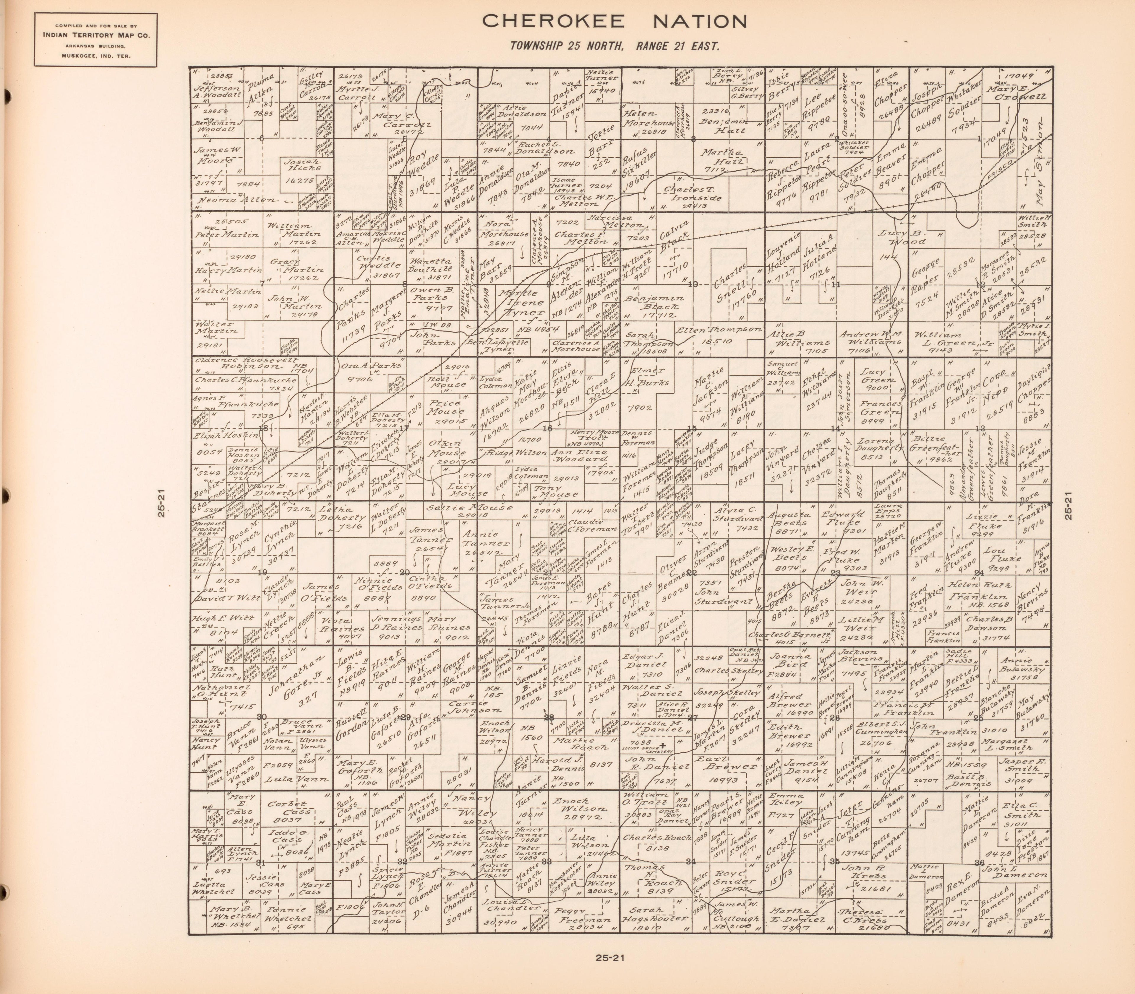 Township 25 North, Range 21 East from Cherokee Nation 1909 by Relic Map Company