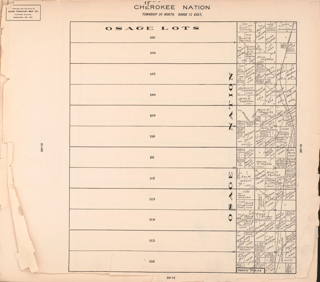 Township 20 North, Range 12 East from Cherokee Nation 1909 by Relic Map Company