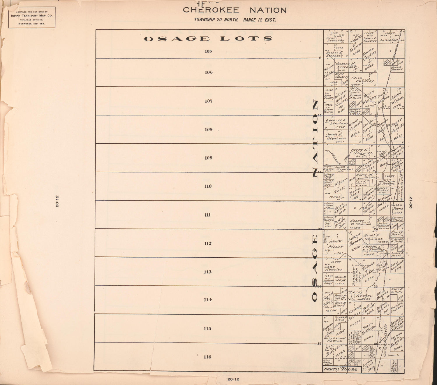 Township 20 North, Range 12 East from Cherokee Nation 1909 by Relic Map Company