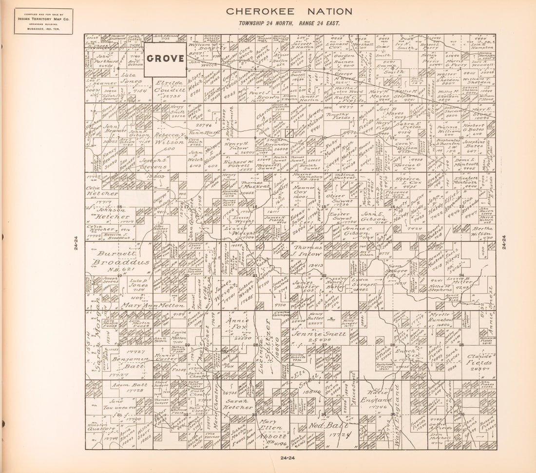 Township 24 North, Range 24 East from Cherokee Nation 1909 by Relic Map Company