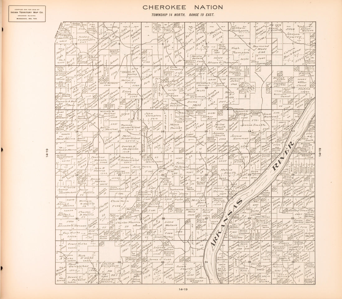 Township 14 North, Range 19 East from Cherokee Nation 1909 by Relic Map Company