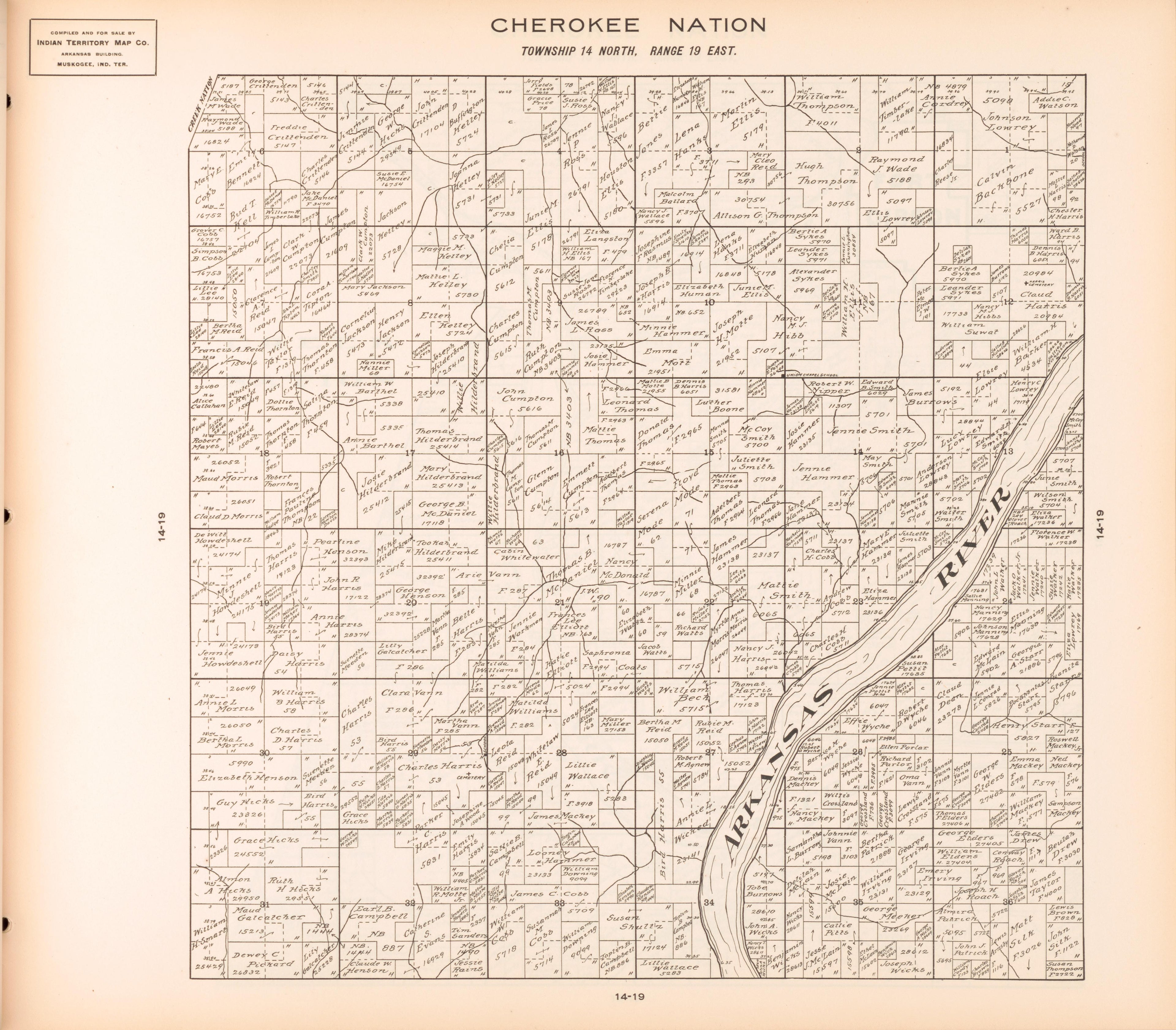 Township 14 North, Range 19 East from Cherokee Nation 1909 by Relic Map Company