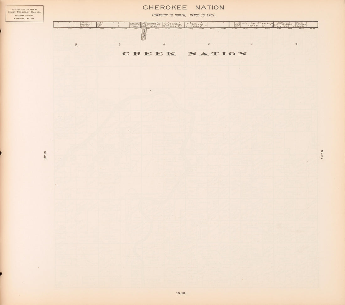 Township 19 North, Range 16 East from Cherokee Nation 1909 by Relic Map Company