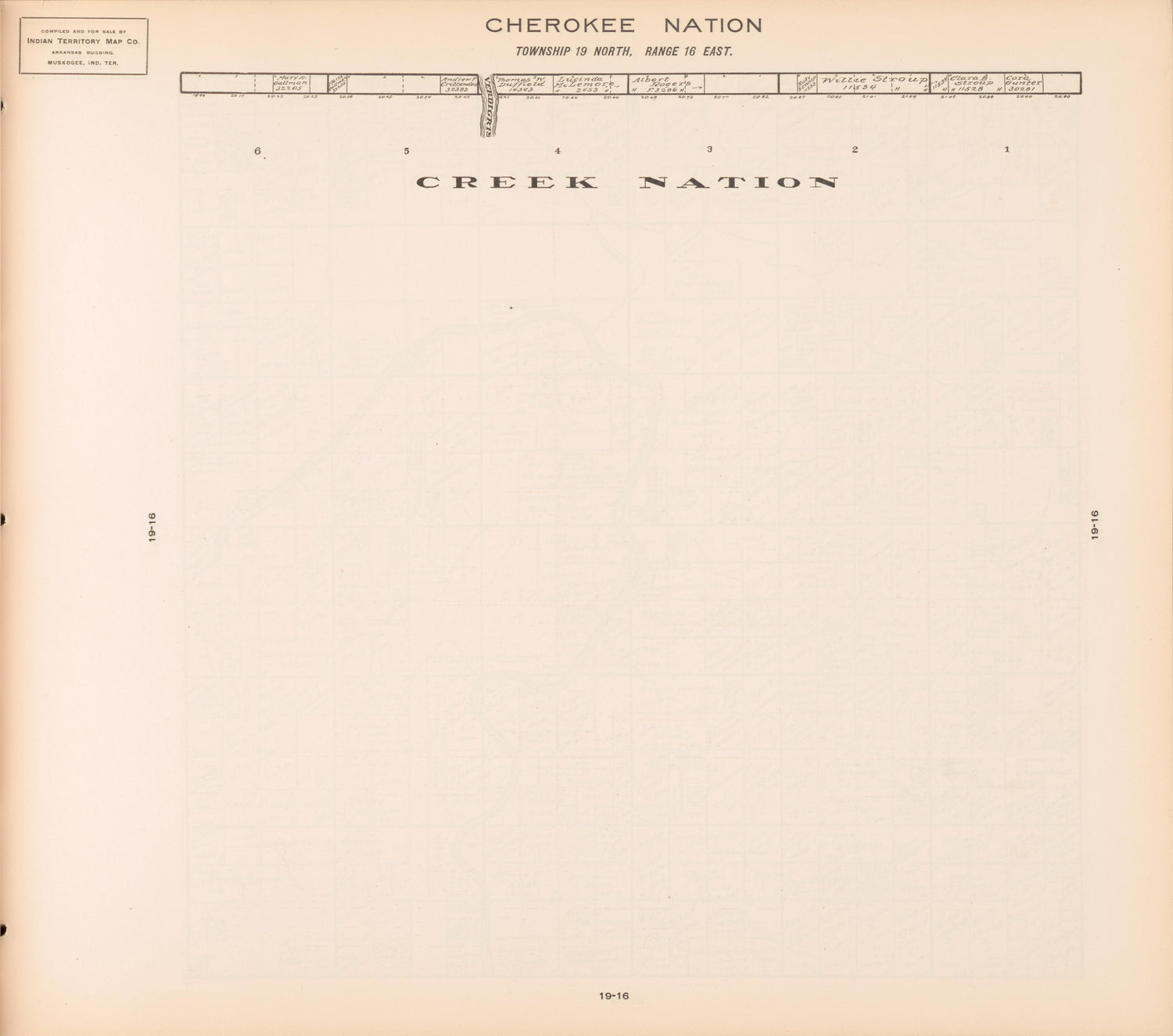 Township 19 North, Range 16 East from Cherokee Nation 1909 by Relic Map Company