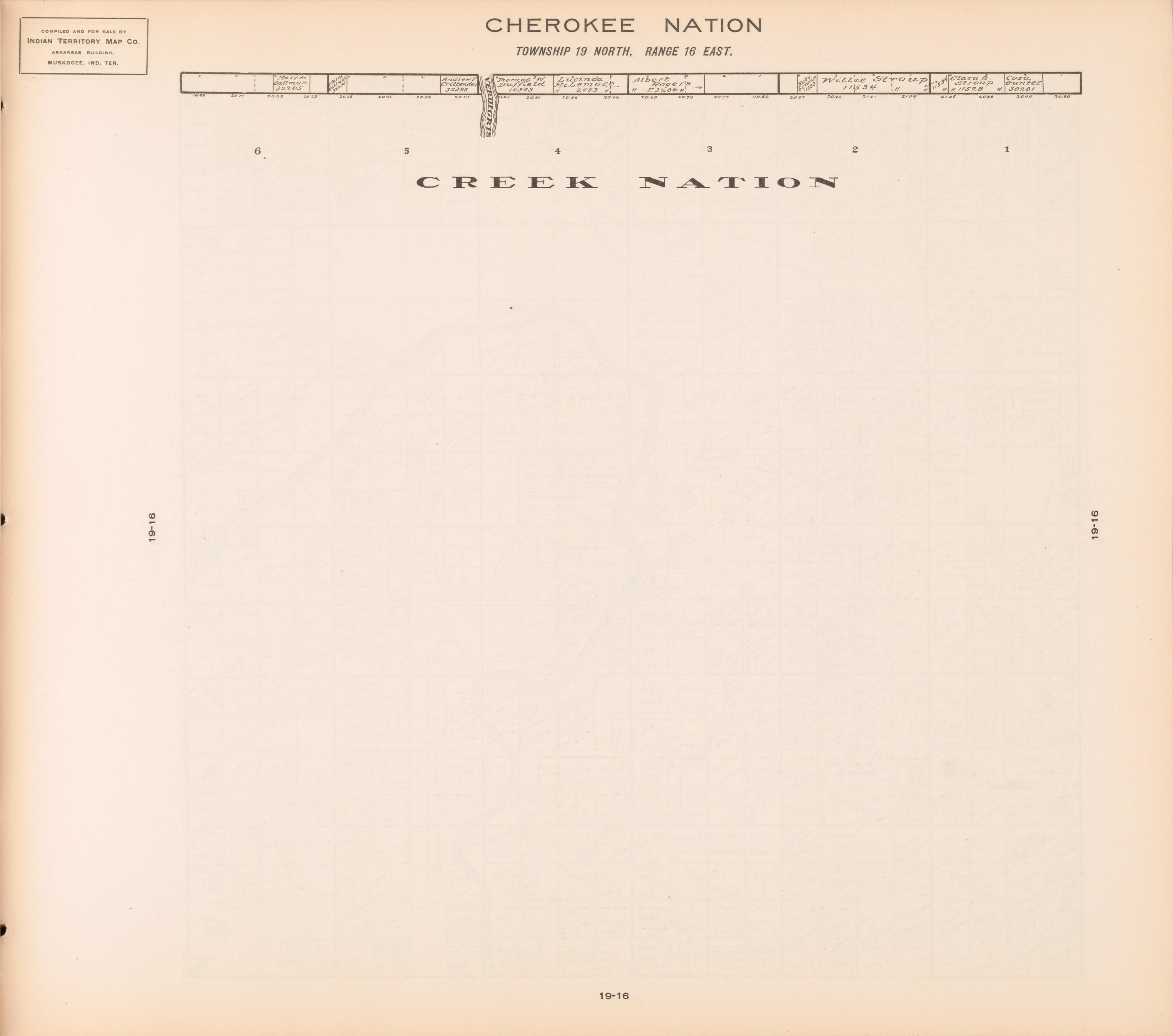 Township 19 North, Range 16 East from Cherokee Nation 1909 by Relic Map Company
