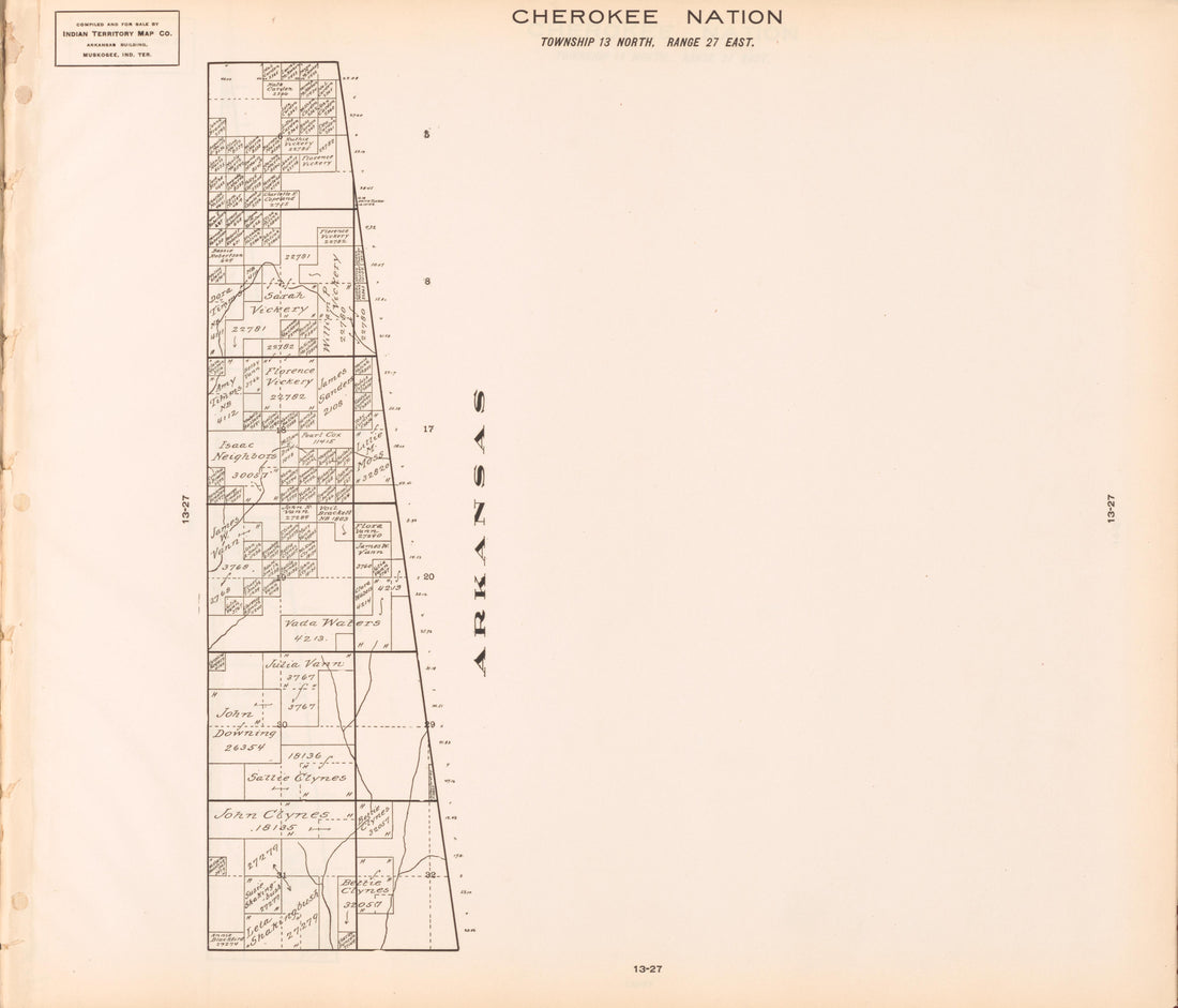 Township 13 North, Range 27 East from Cherokee Nation 1909 by Relic Map Company