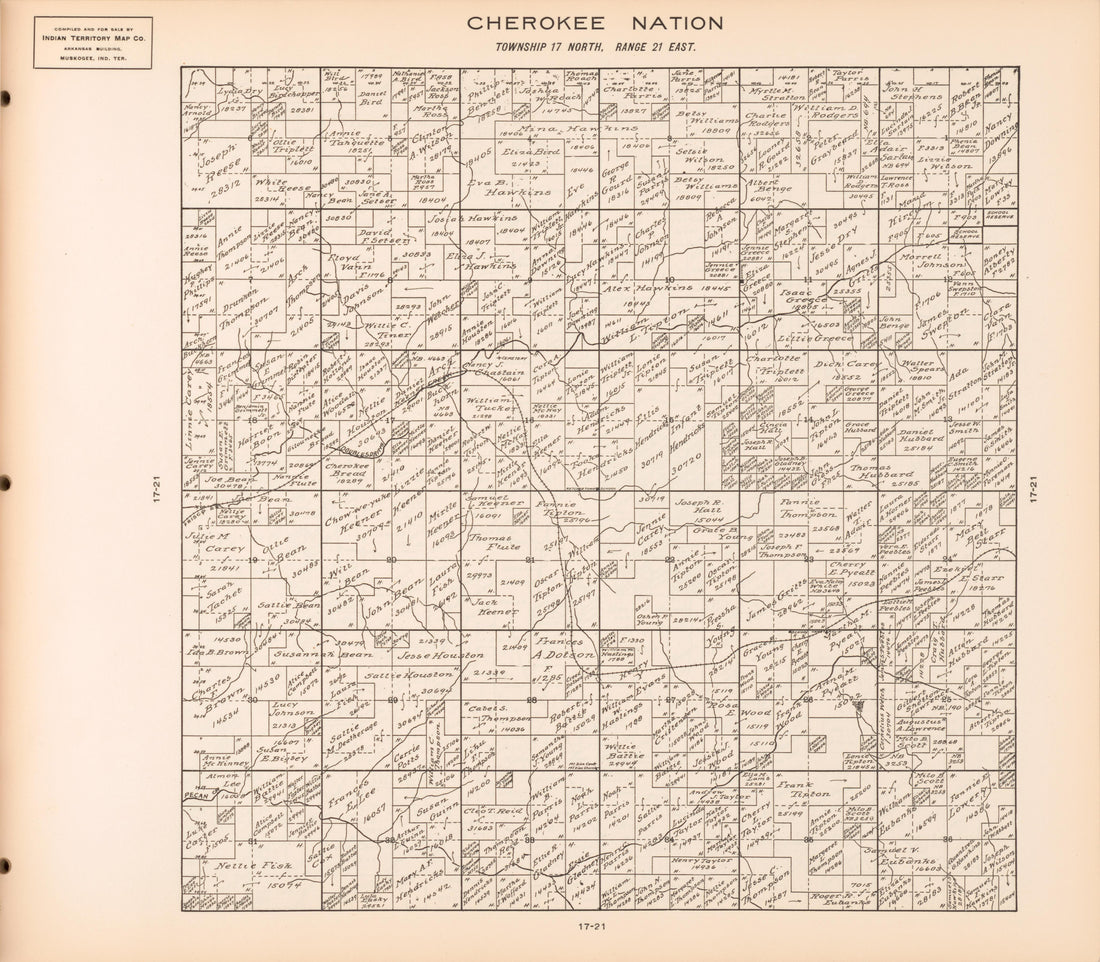Township 17 North, Range 21 East from Cherokee Nation 1909 by Relic Map Company