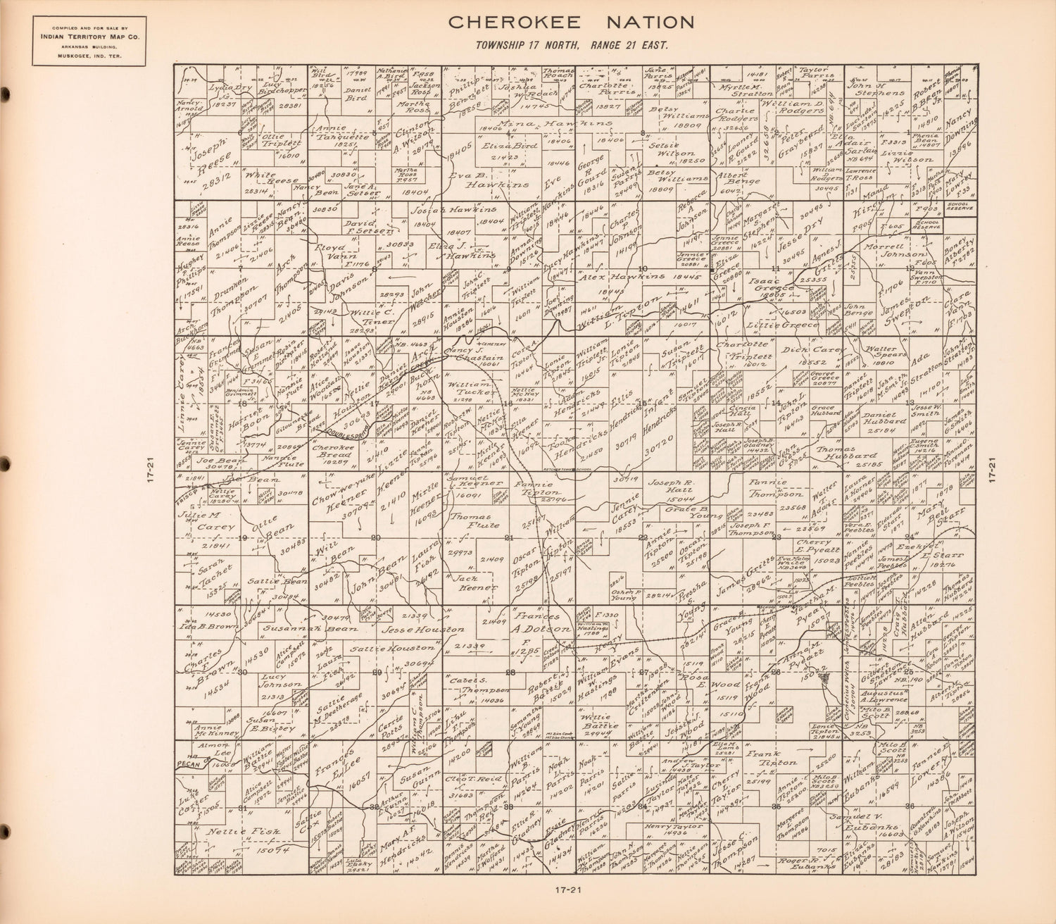 Township 17 North, Range 21 East from Cherokee Nation 1909 by Relic Map Company