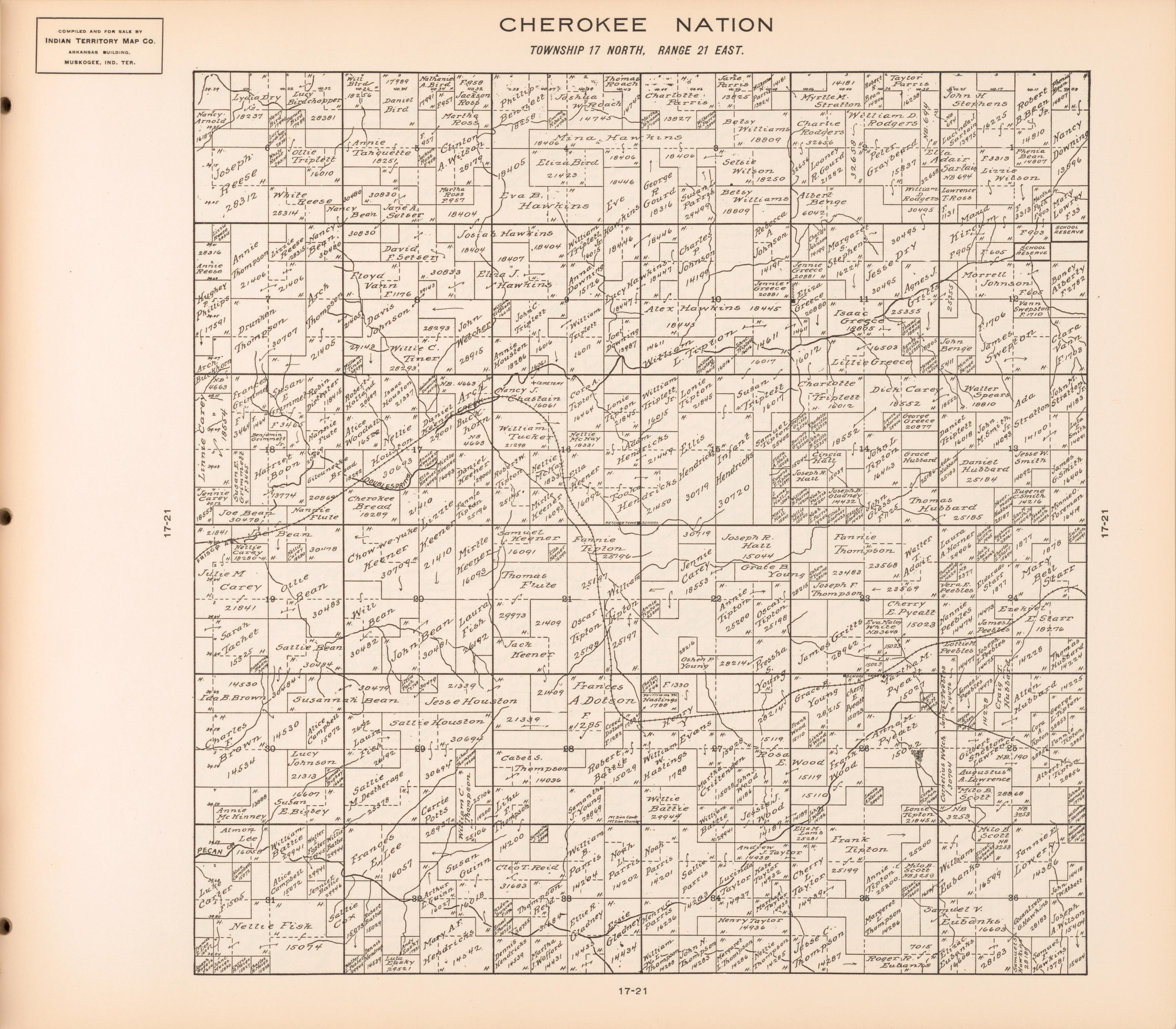 Township 17 North, Range 21 East from Cherokee Nation 1909 by Relic Map Company
