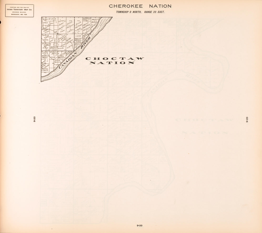Township 9 North, Range 20 East from Cherokee Nation 1909 by Relic Map Company