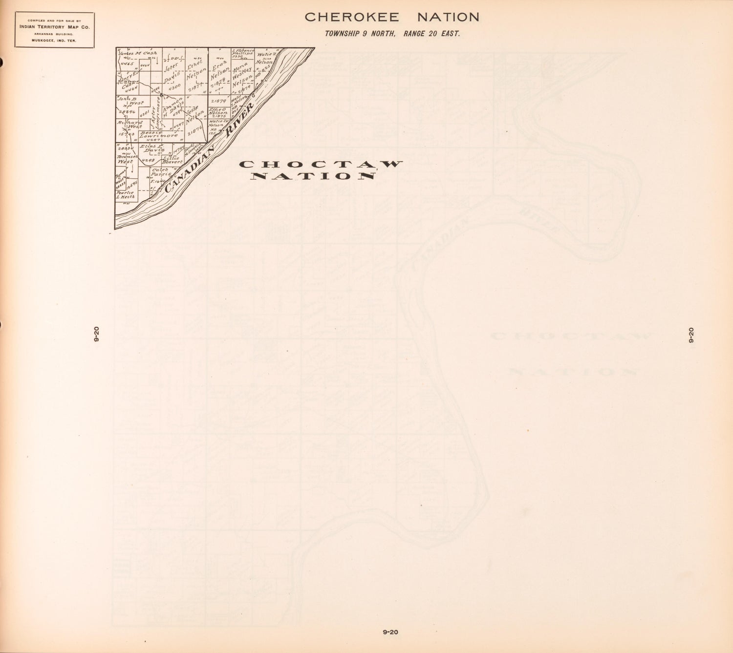 Township 9 North, Range 20 East from Cherokee Nation 1909 by Relic Map Company