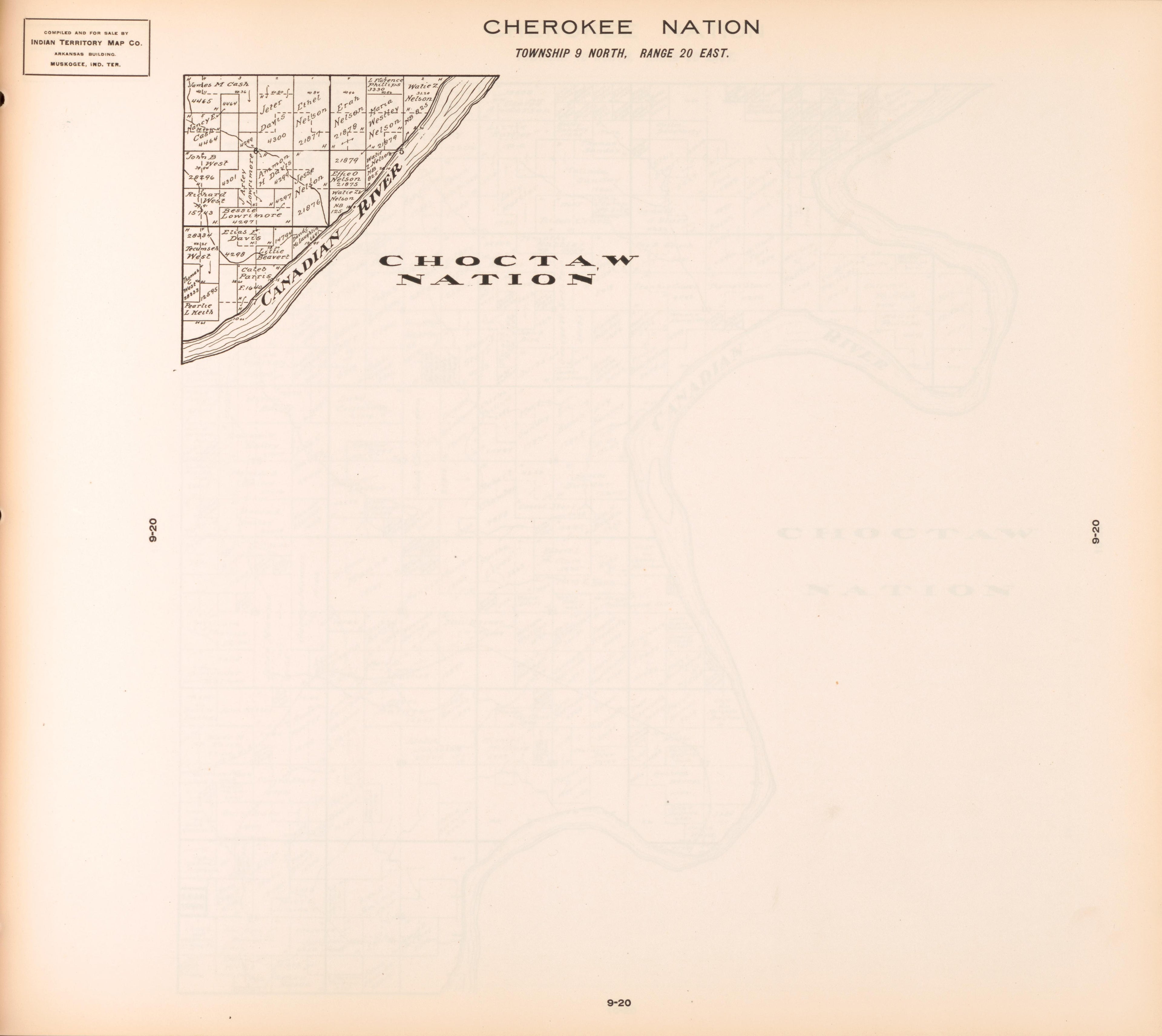 Township 9 North, Range 20 East from Cherokee Nation 1909 by Relic Map Company