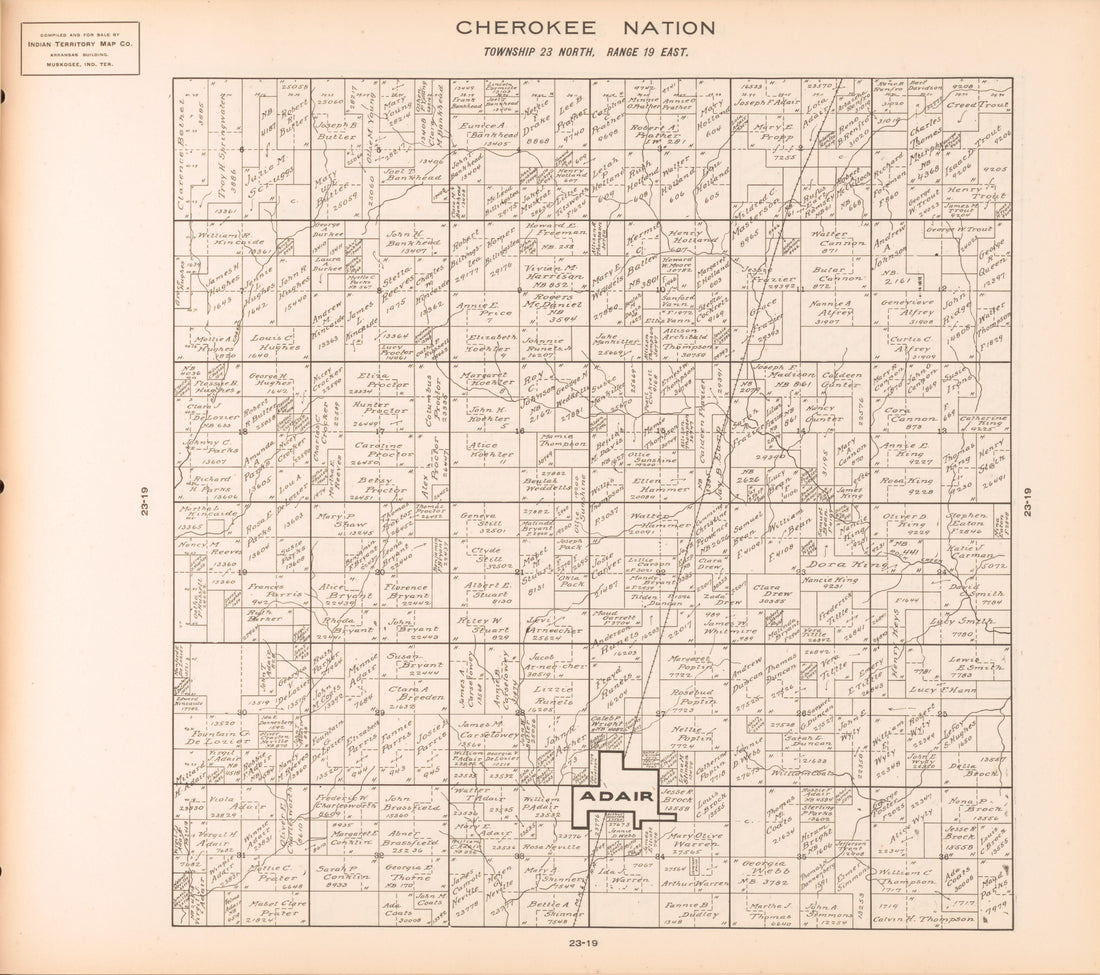 Township 23 North, Range 19 East from Cherokee Nation 1909 by Relic Map Company