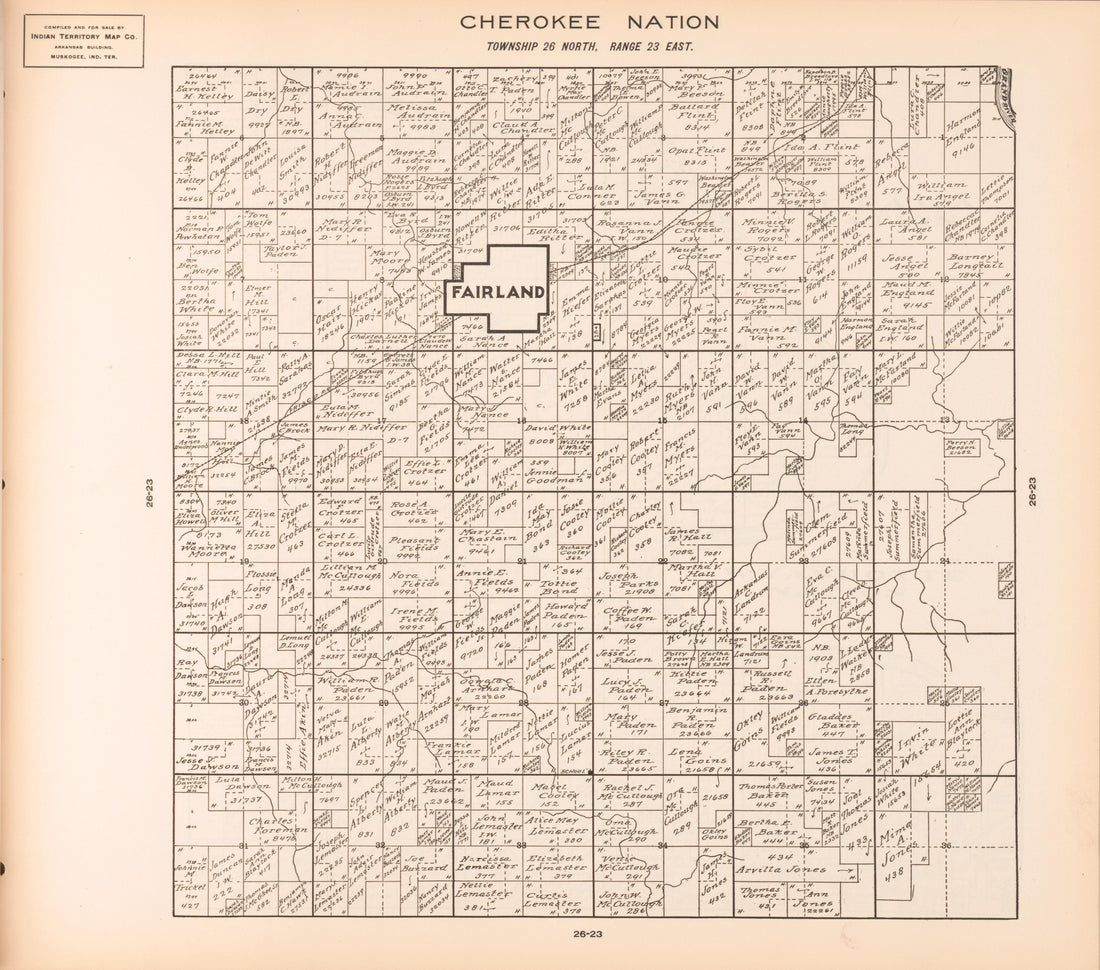 Township 26 North, Range 23 East from Cherokee Nation 1909 by Relic Map Company