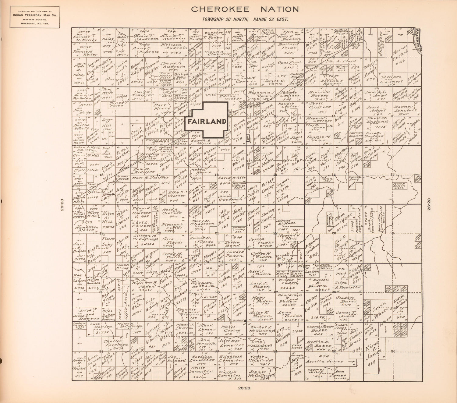 Township 26 North, Range 23 East from Cherokee Nation 1909 by Relic Map Company