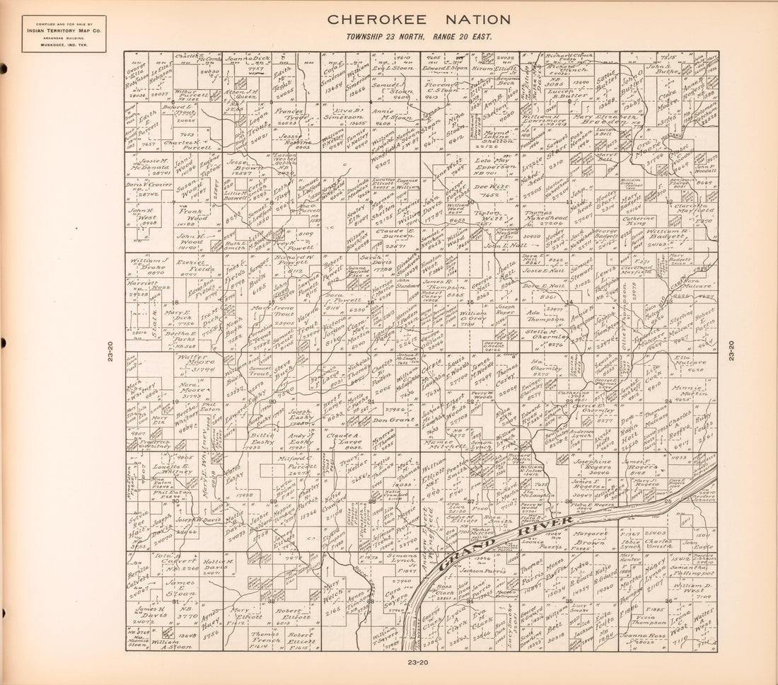 Township 23 North, Range 20 East from Cherokee Nation 1909 by Relic Map Company
