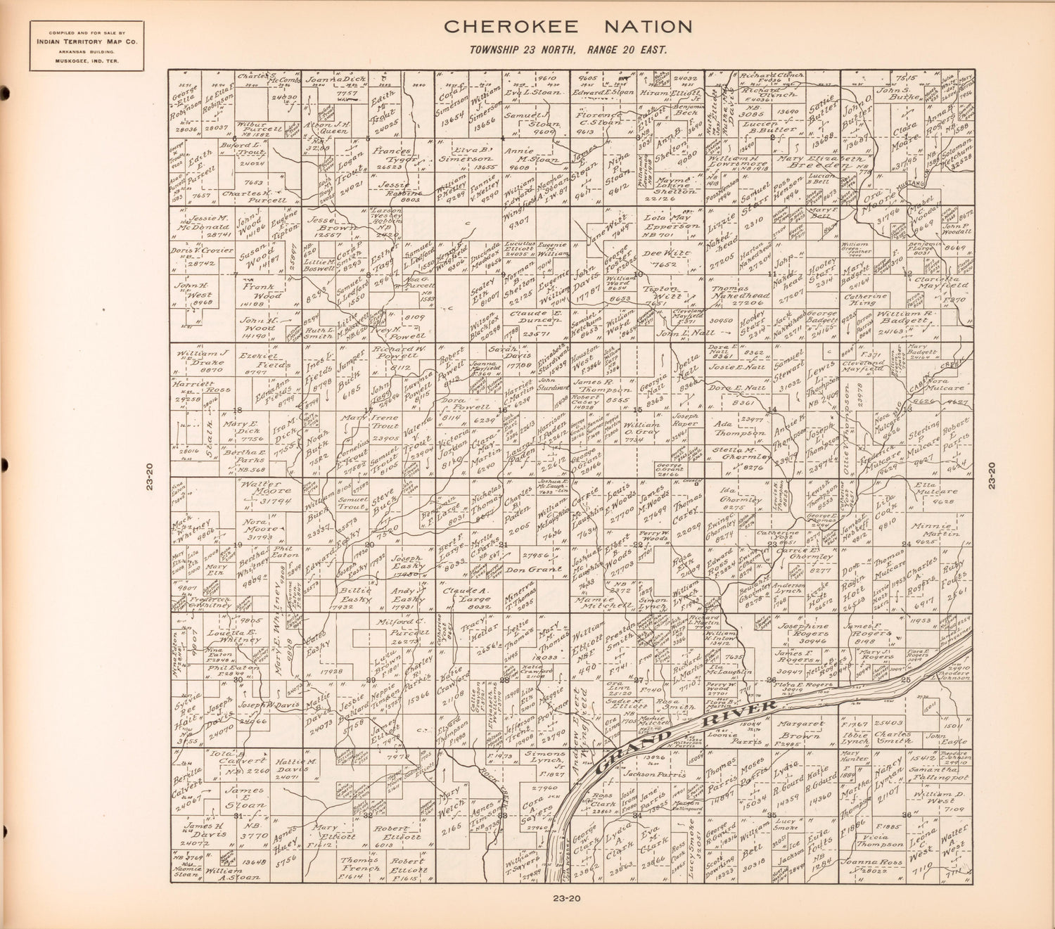 Township 23 North, Range 20 East from Cherokee Nation 1909 by Relic Map Company