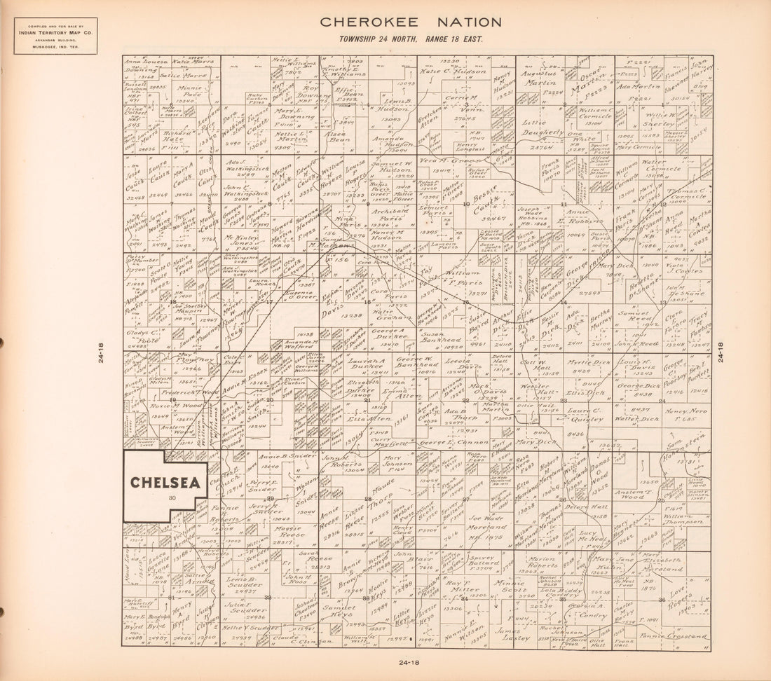 Township 24 North, Range 18 East from Cherokee Nation 1909 by Relic Map Company