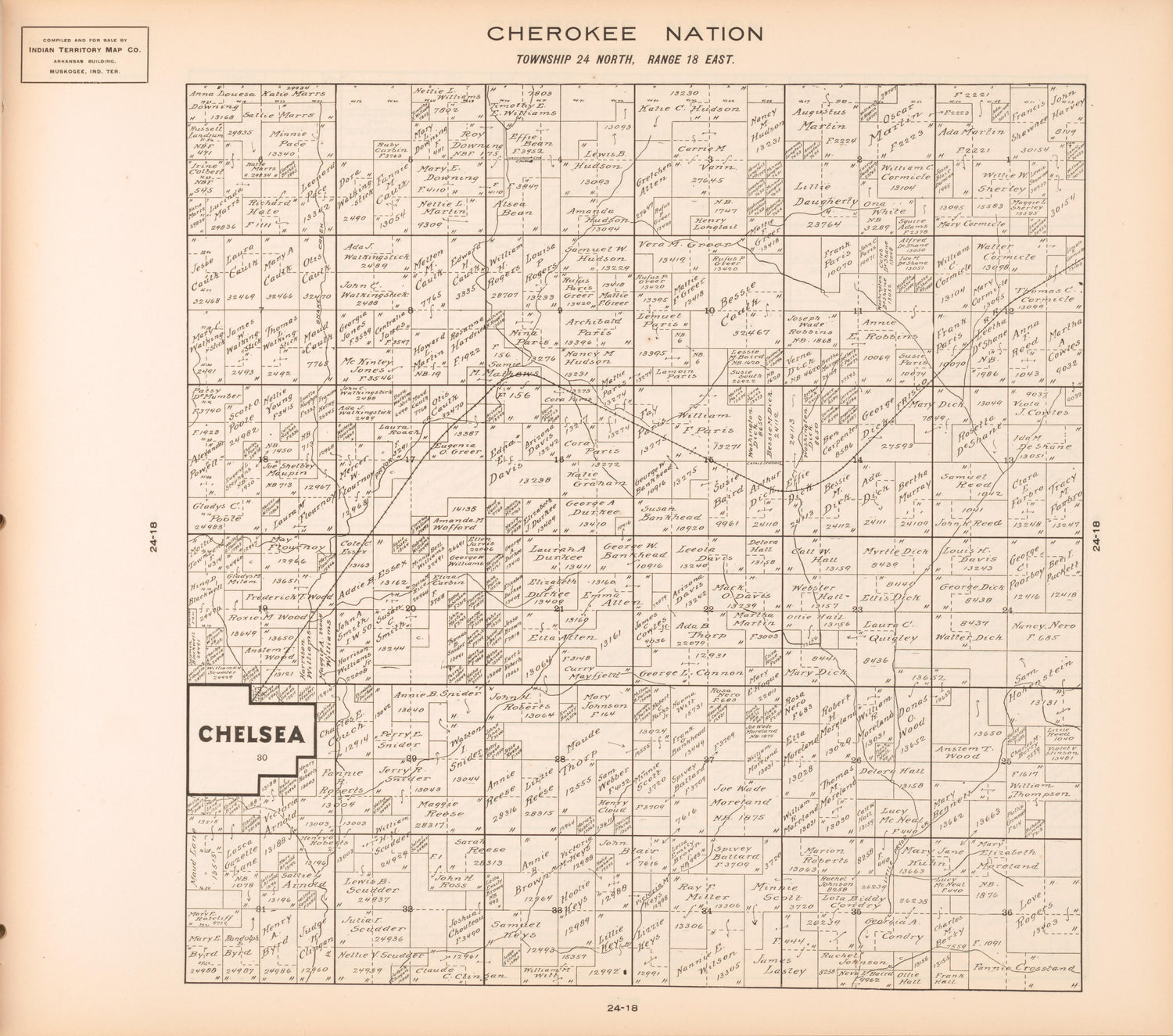 Township 24 North, Range 18 East from Cherokee Nation 1909 by Relic Map Company