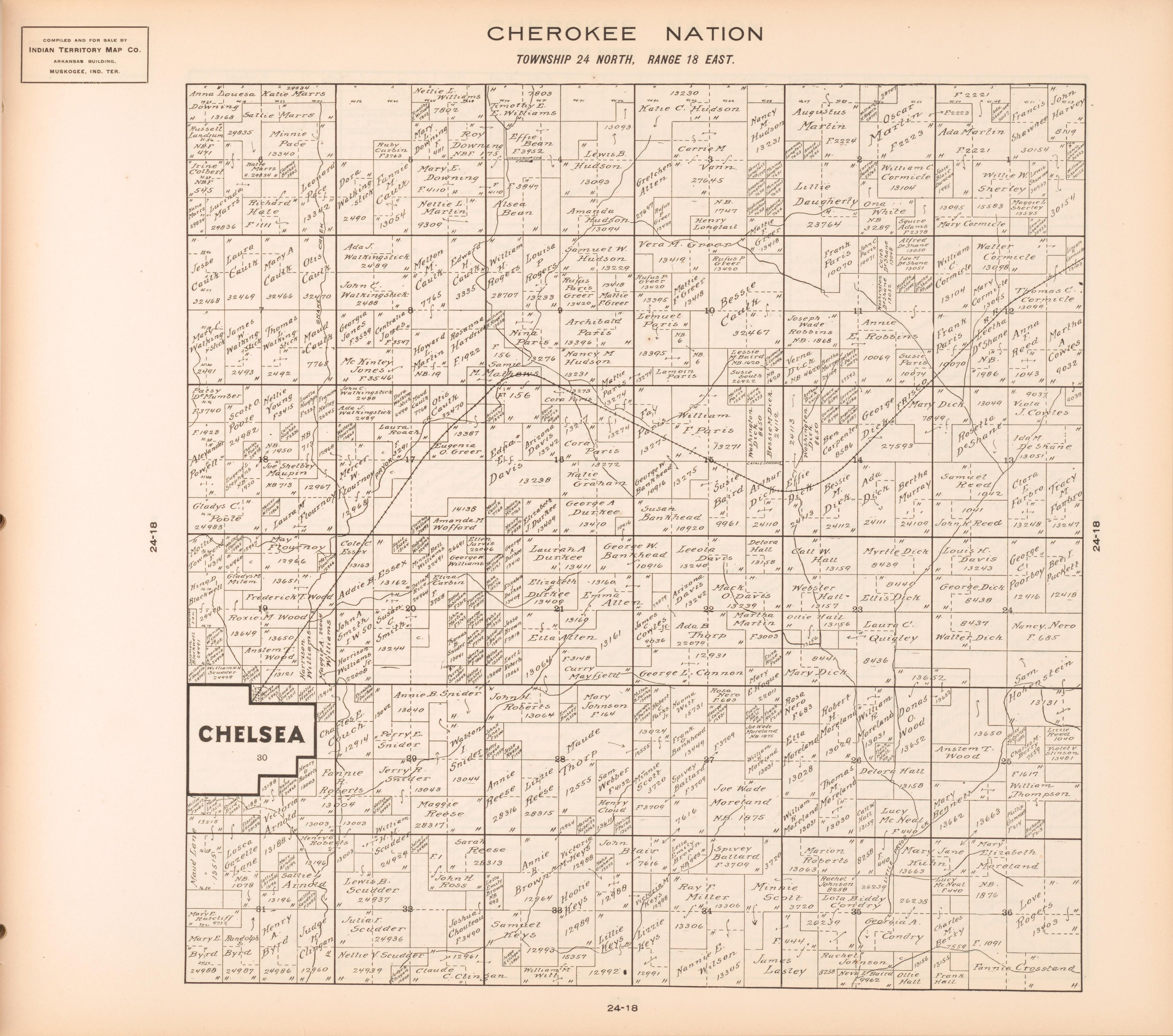 Township 24 North, Range 18 East from Cherokee Nation 1909 by Relic Map Company