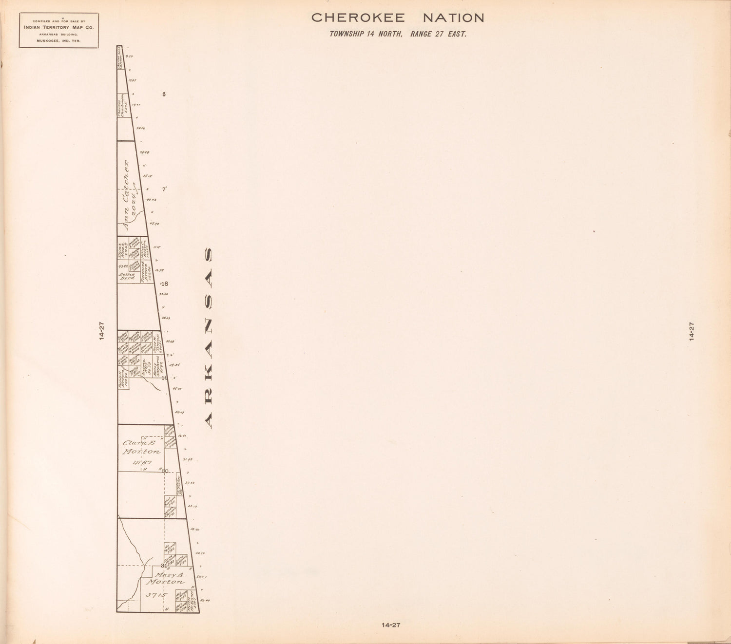 Township 14 North, Range 27 East from Cherokee Nation 1909 by Relic Map Company