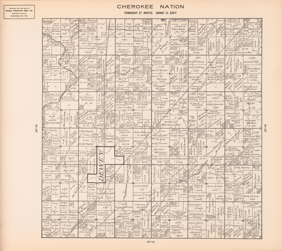 Township 27 North, Range 13 East from Cherokee Nation 1909 by Relic Map Company