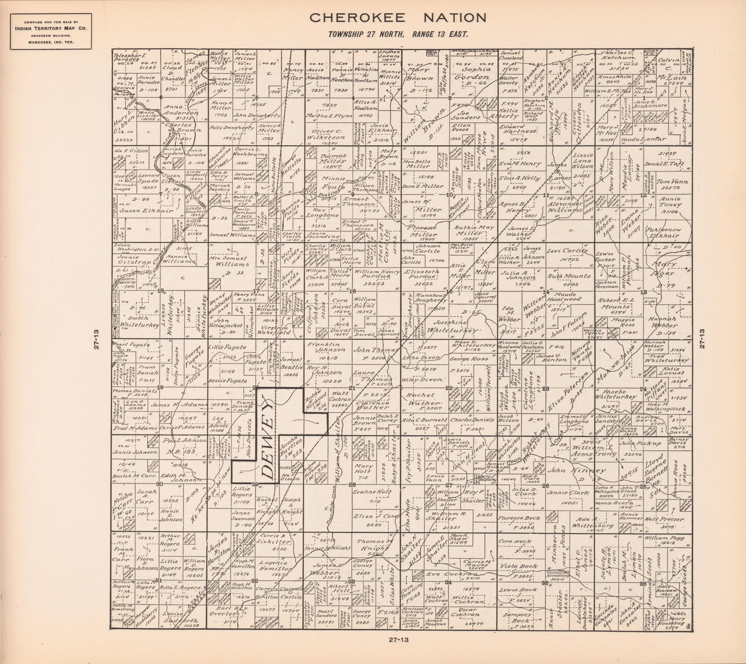 Township 27 North, Range 13 East from Cherokee Nation 1909 by Relic Map Company