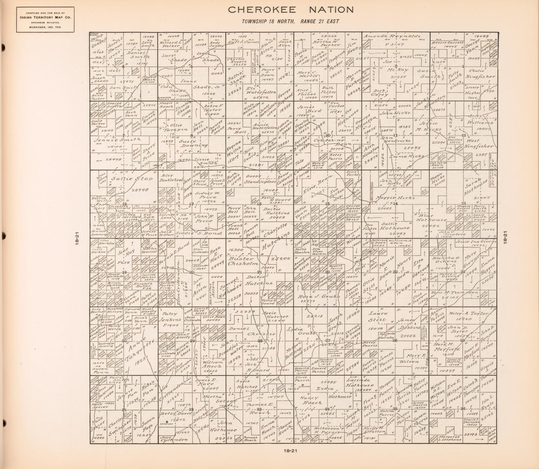 Township 18 North, Range 21 East from Cherokee Nation 1909 by Relic Map Company