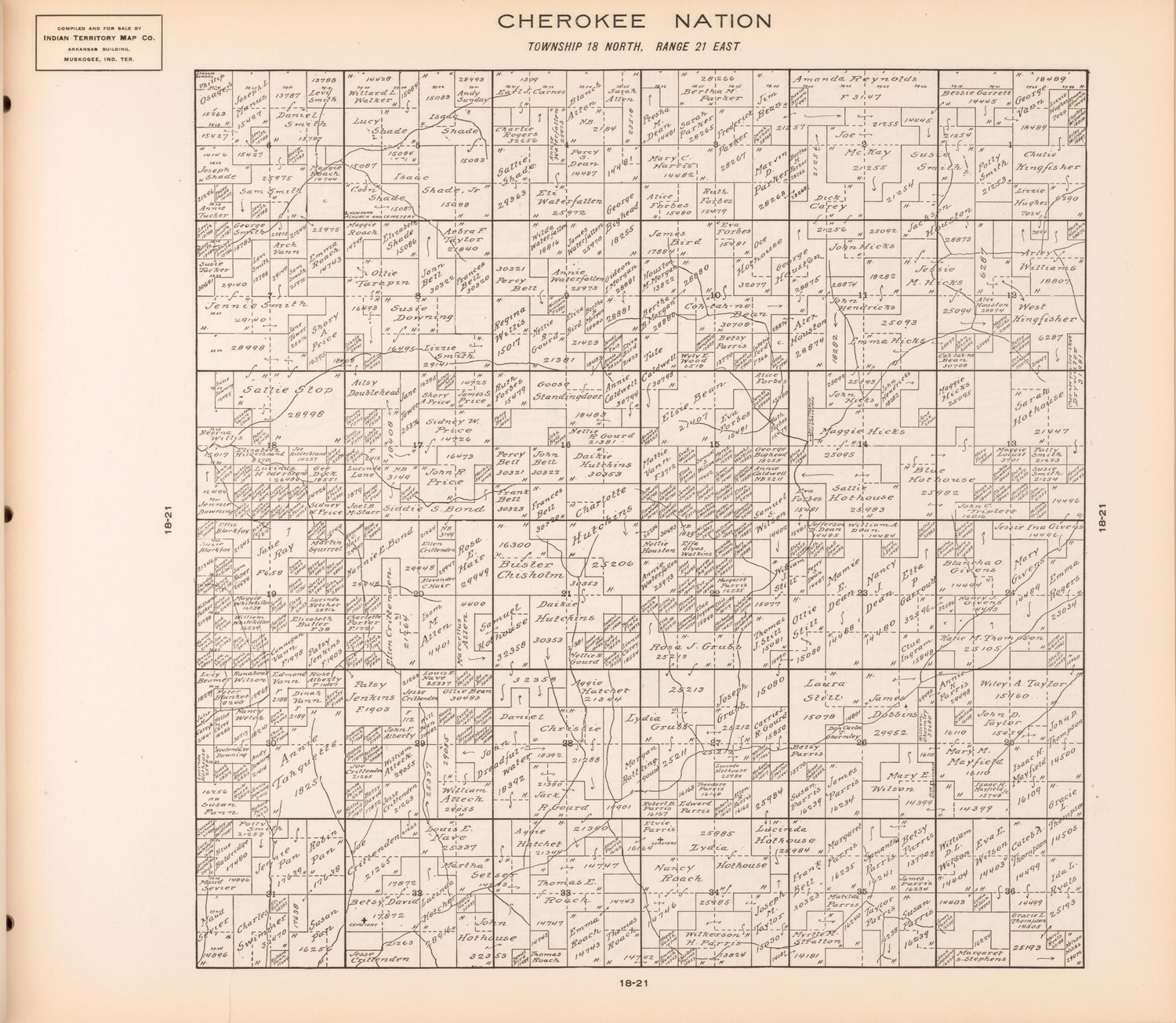 Township 18 North, Range 21 East from Cherokee Nation 1909 by Relic Map Company