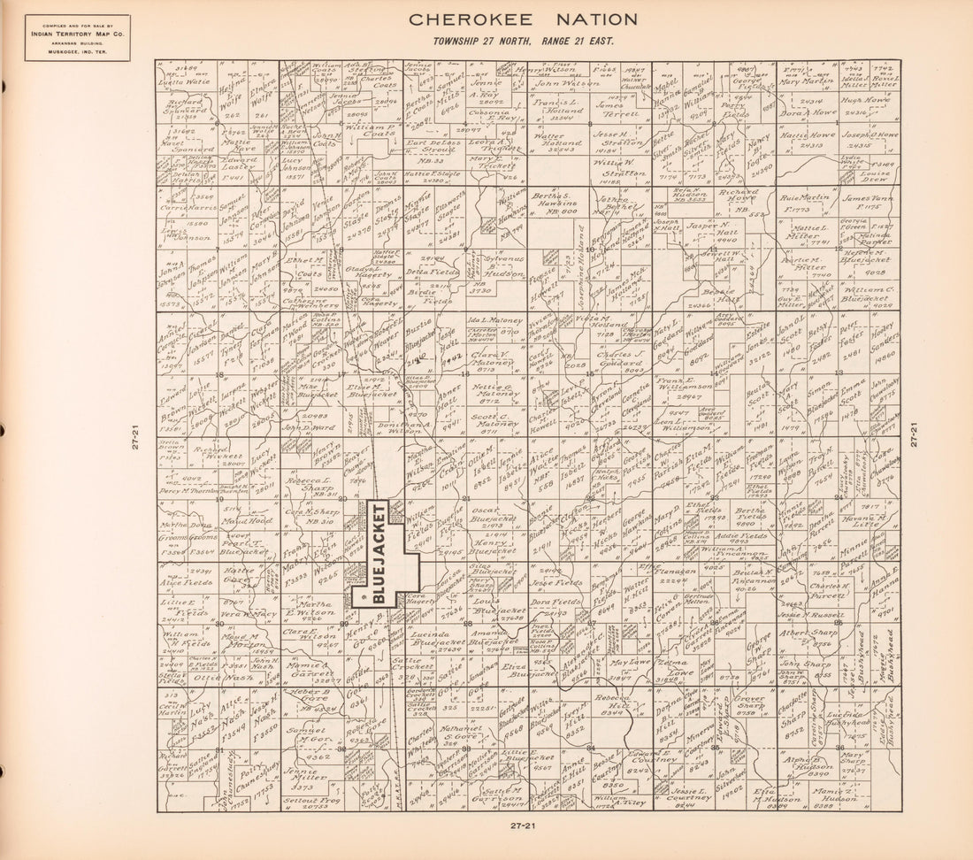 Township 27 North, Range 21 East from Cherokee Nation 1909 by Relic Map Company