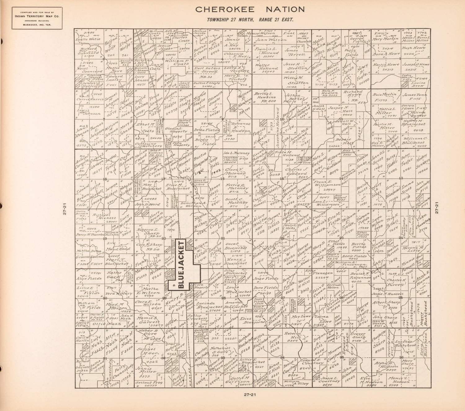 Township 27 North, Range 21 East from Cherokee Nation 1909 by Relic Map Company