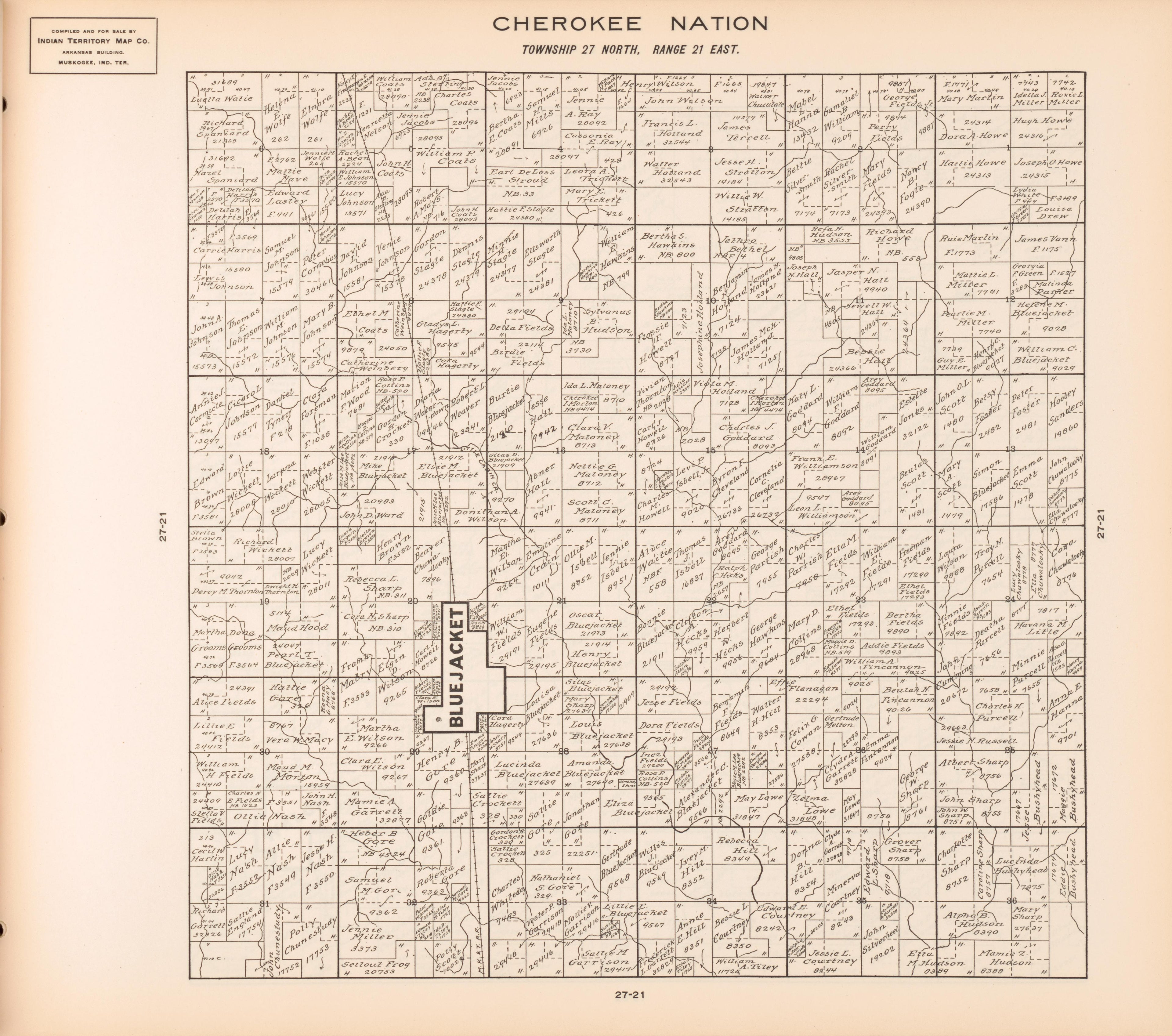 Township 27 North, Range 21 East from Cherokee Nation 1909 by Relic Map Company