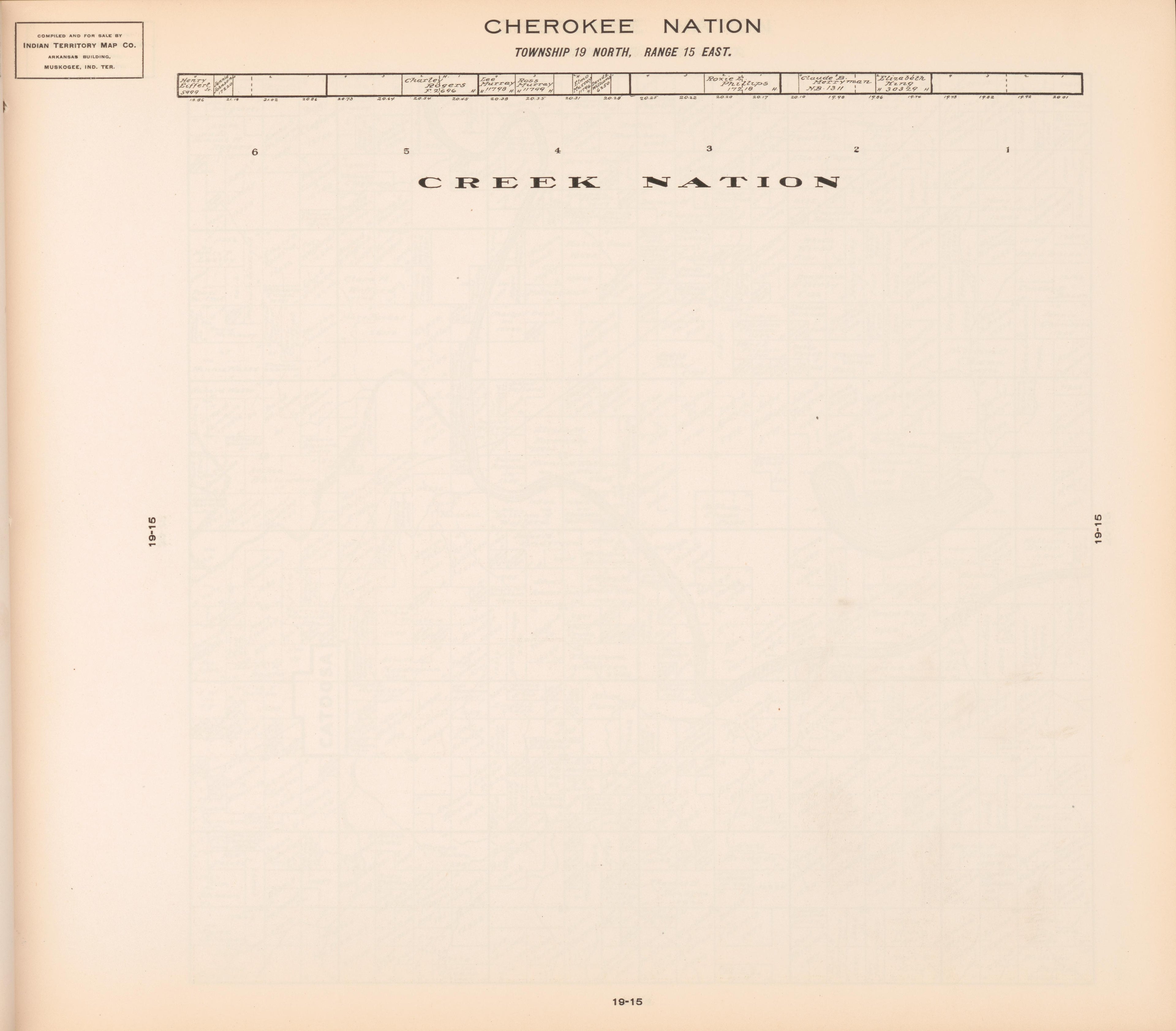 Township 19 North, Range 15 East from Cherokee Nation 1909 by Relic Map Company