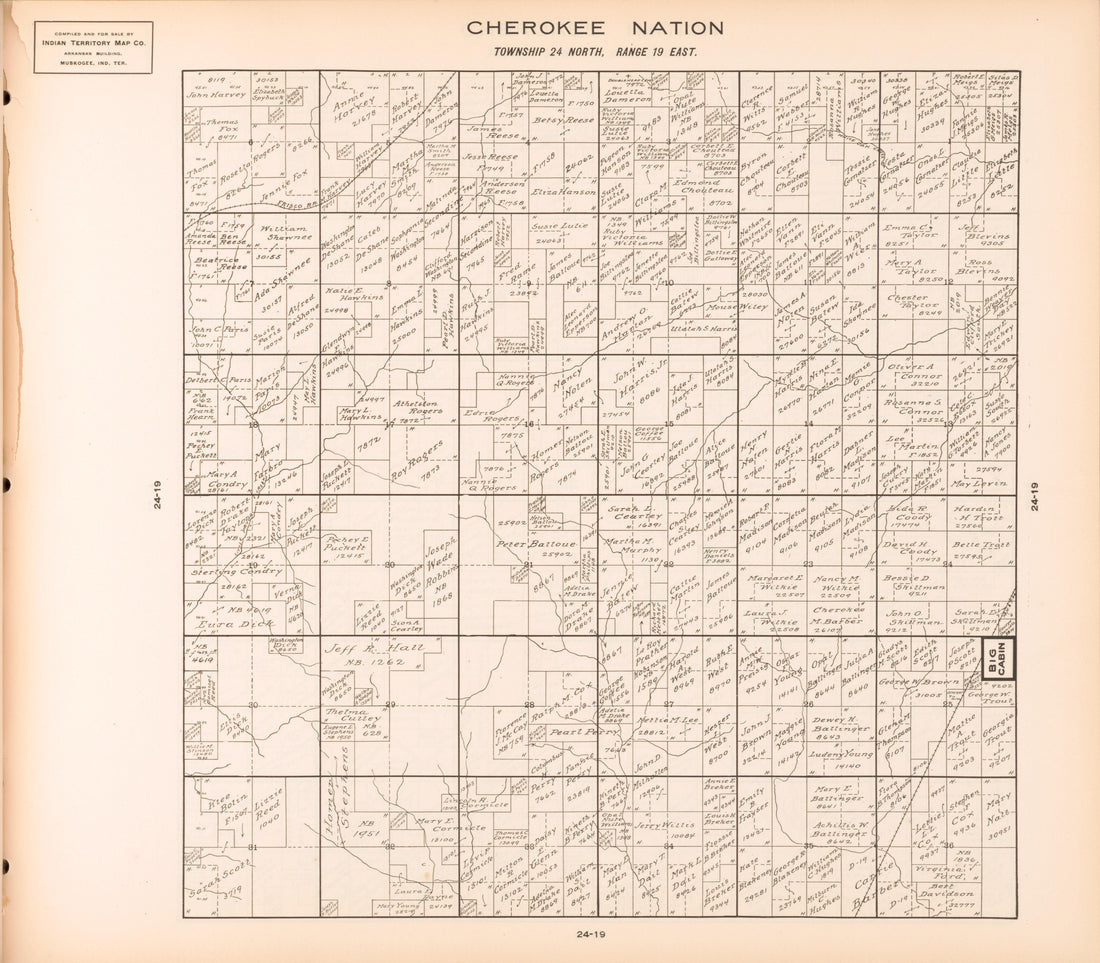 Township 24 North, Range 19 East from Cherokee Nation 1909 by Relic Map Company