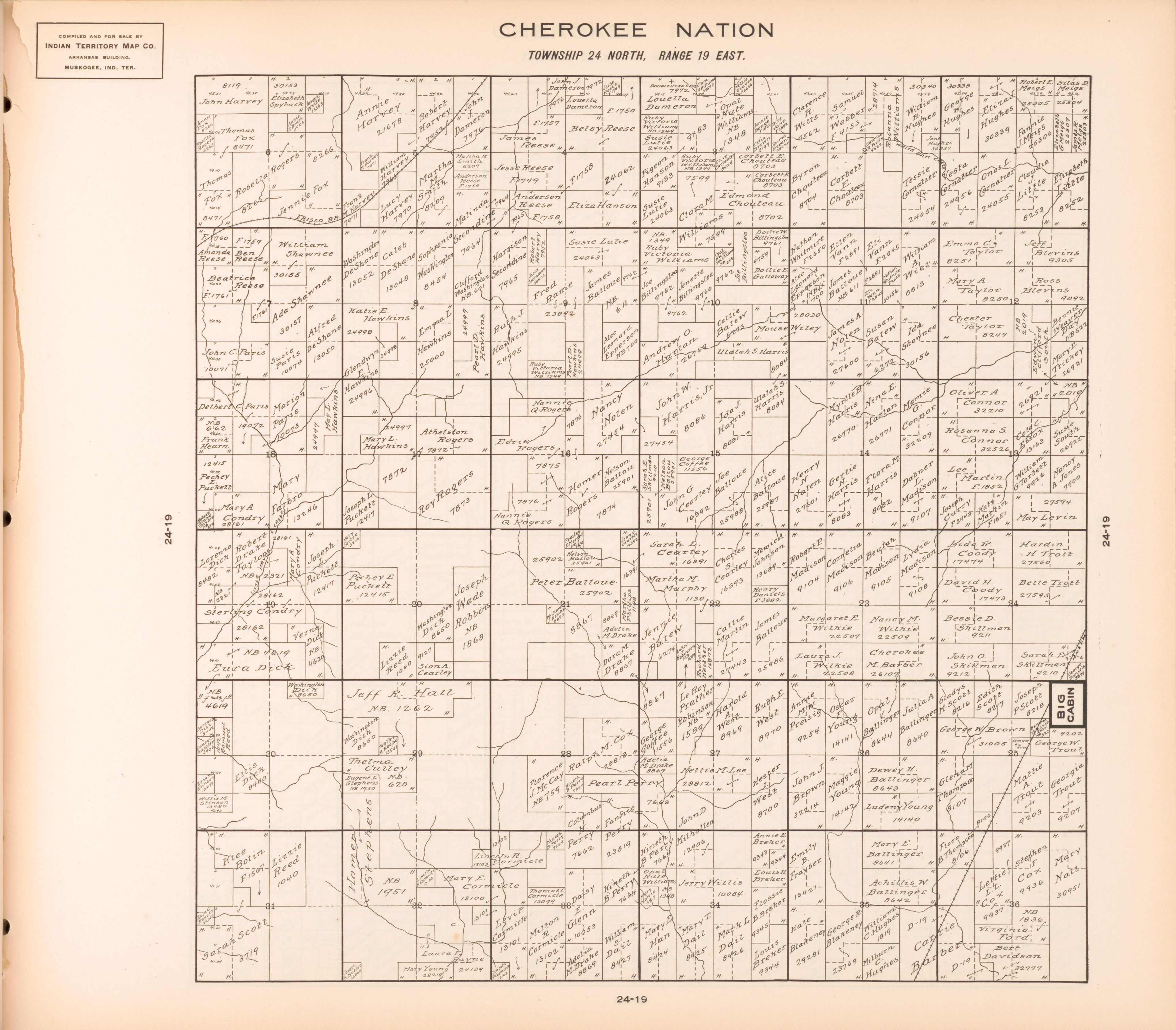 Township 24 North, Range 19 East from Cherokee Nation 1909 by Relic Map Company