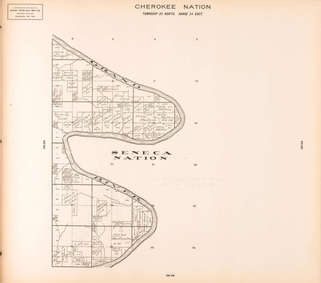 Township 26 North, Range 24 East from Cherokee Nation 1909 by Relic Map Company