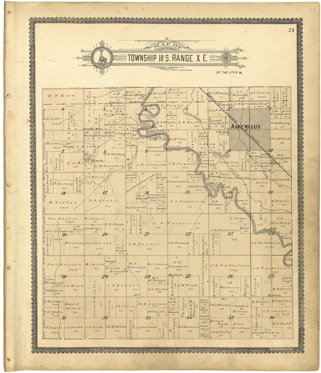 Map of Township 18 S. Range X E. from Standard Atlas of Lyon County, Kansas : Including a Plat Book of the Villages, Cities and Townships of the County, Map of the State, United States and World : Patrons Directory, Reference … 1901 by Relic Map Company
