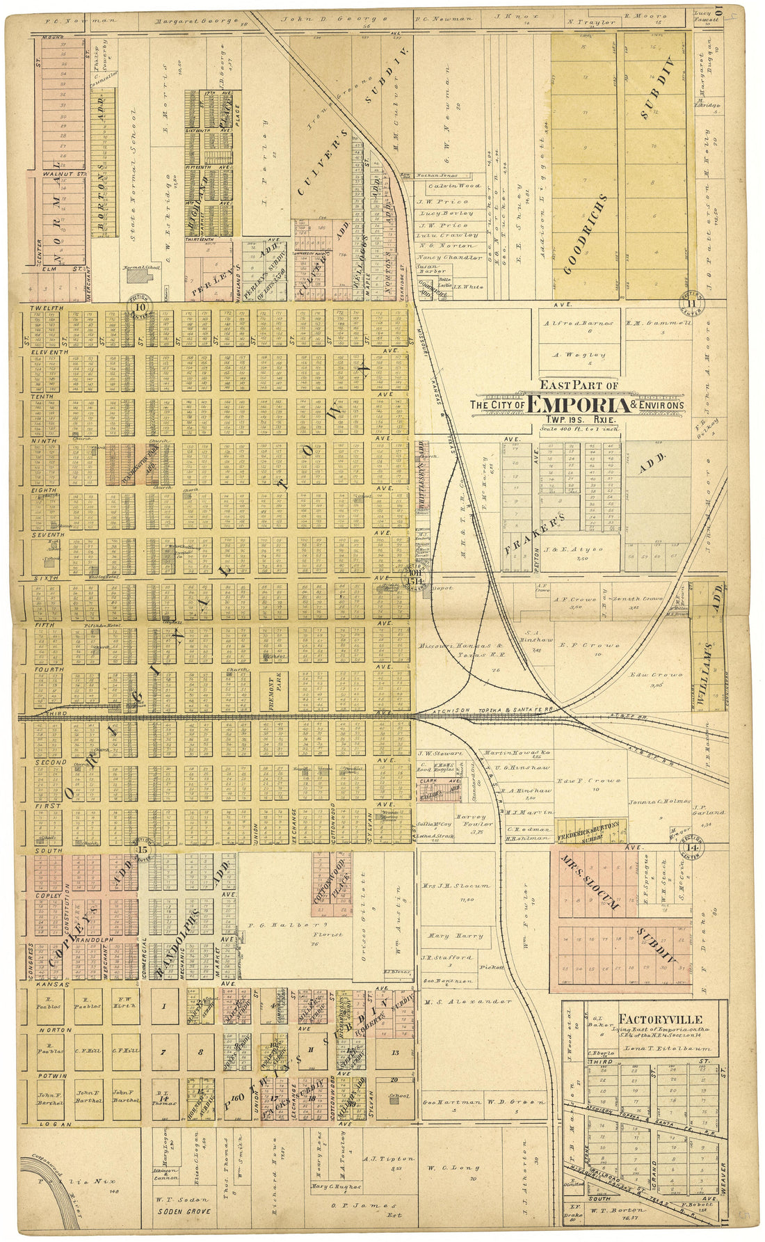 East Part of the City of Emporia &amp; Environs from Standard Atlas of Lyon County, Kansas : Including a Plat Book of the Villages, Cities and Townships of the County, Map of the State, United States and World : Patrons Directory, Reference … 1901 by Relic Map Company