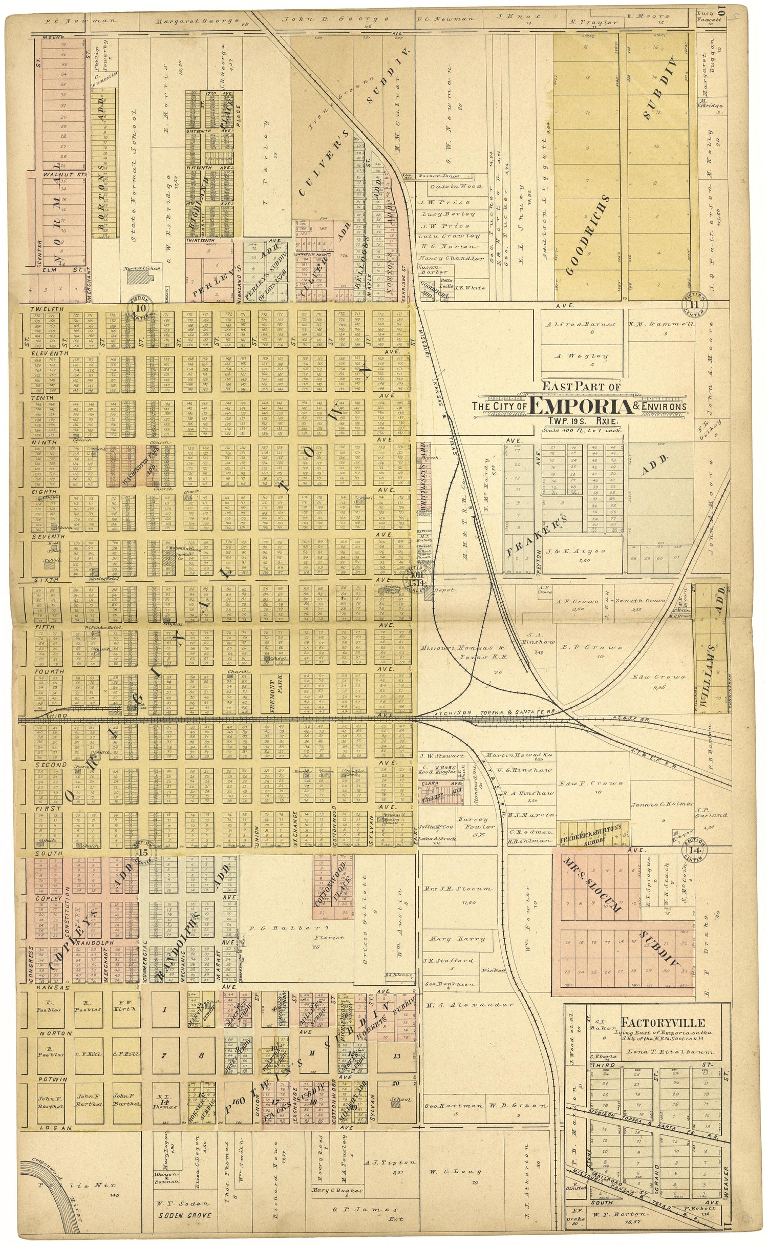 East Part of the City of Emporia &amp; Environs from Standard Atlas of Lyon County, Kansas : Including a Plat Book of the Villages, Cities and Townships of the County, Map of the State, United States and World : Patrons Directory, Reference … 1901 by Relic Map Company