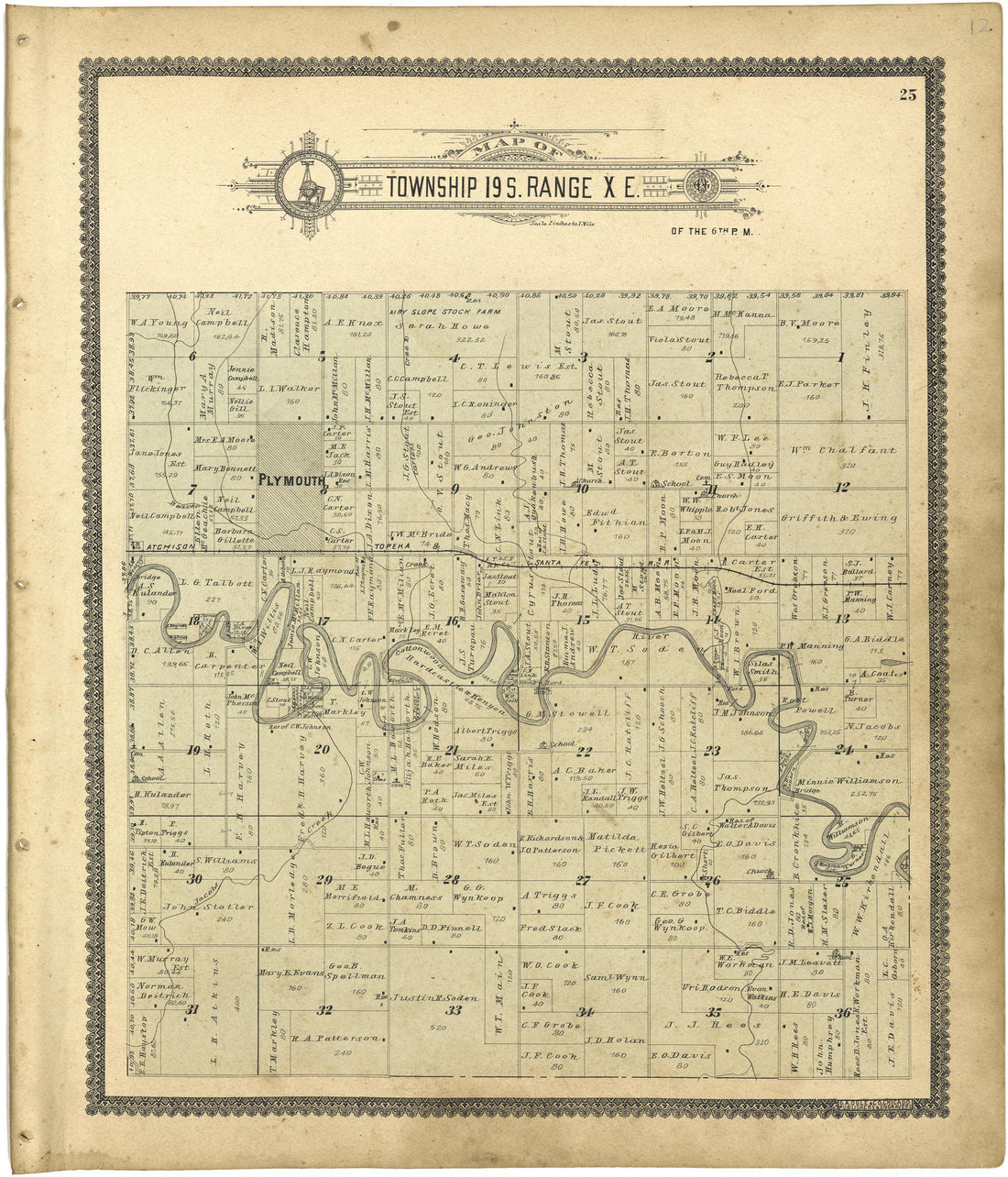 Map of Township 19 S. Range X E. from Standard Atlas of Lyon County, Kansas : Including a Plat Book of the Villages, Cities and Townships of the County, Map of the State, United States and World : Patrons Directory, Reference … 1901 by Relic Map Company