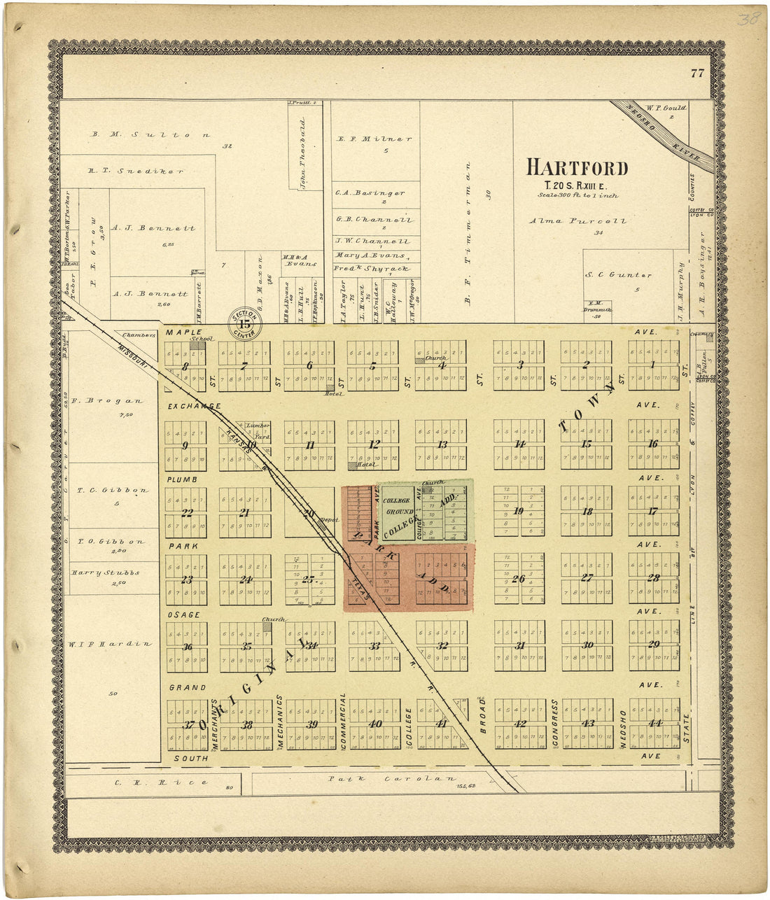 Hartford from Standard Atlas of Lyon County, Kansas : Including a Plat Book of the Villages, Cities and Townships of the County, Map of the State, United States and World : Patrons Directory, Reference … 1901 by Relic Map Company