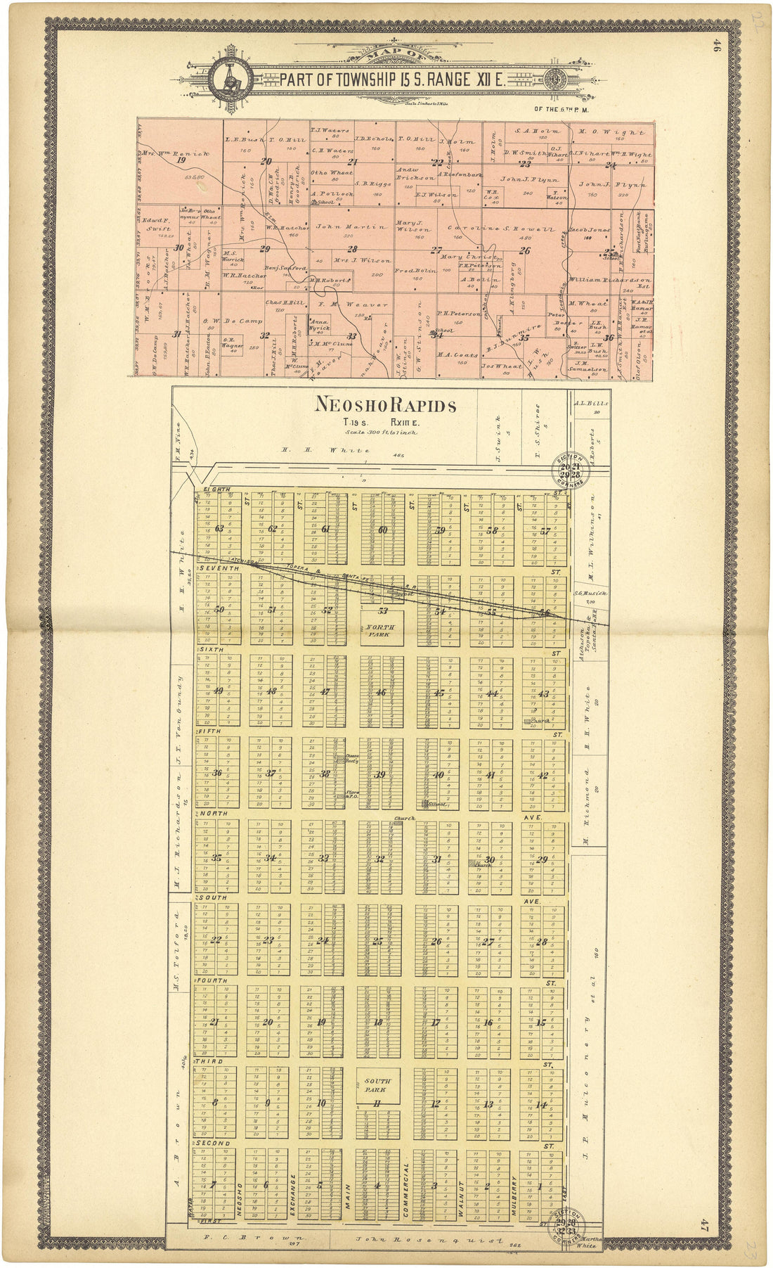 Map of Township 15 S. Range XII E. from Standard Atlas of Lyon County, Kansas : Including a Plat Book of the Villages, Cities and Townships of the County, Map of the State, United States and World : Patrons Directory, Reference … 1901 by Relic Map Company
