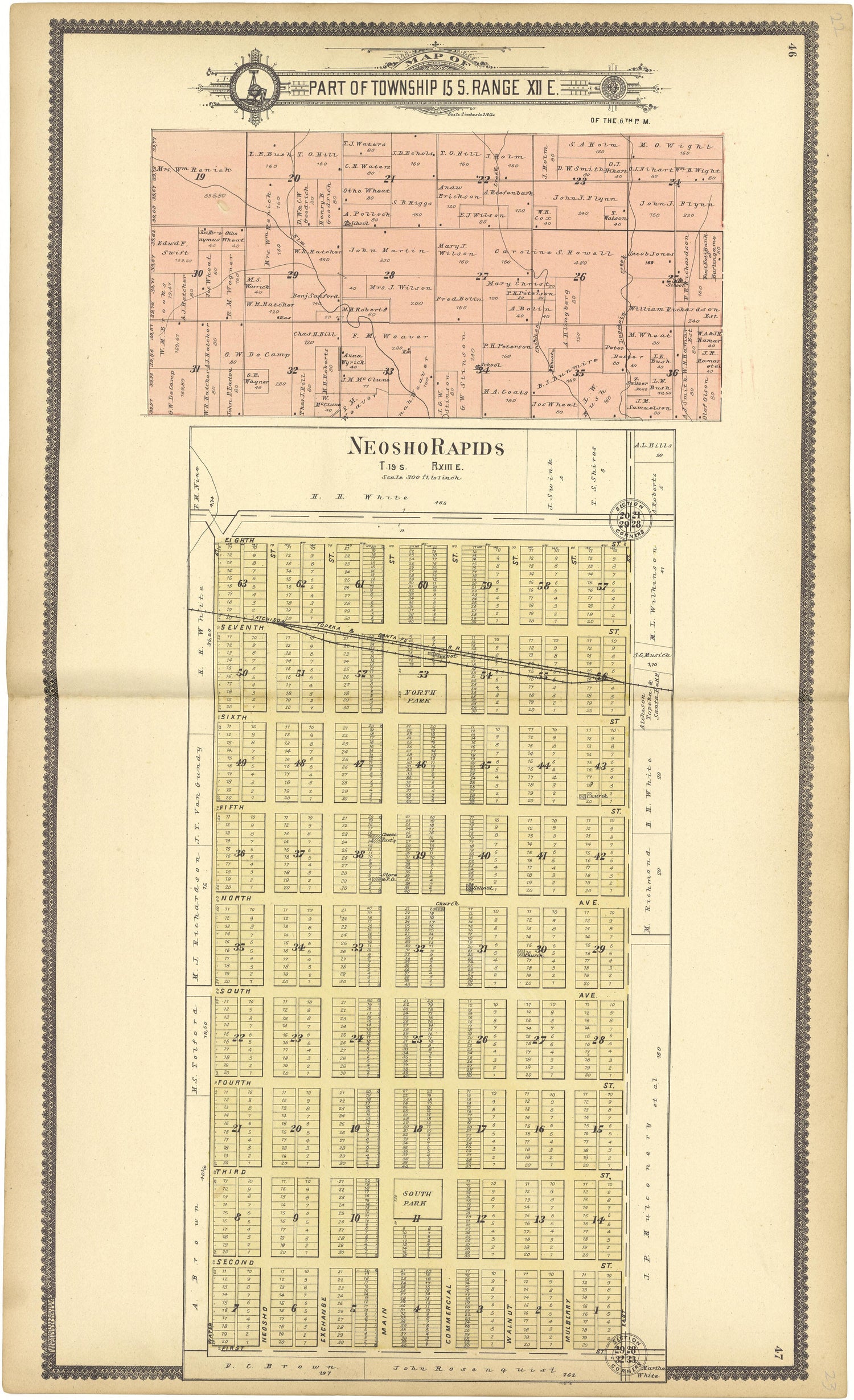 Map of Township 15 S. Range XII E. from Standard Atlas of Lyon County, Kansas : Including a Plat Book of the Villages, Cities and Townships of the County, Map of the State, United States and World : Patrons Directory, Reference … 1901 by Relic Map Company