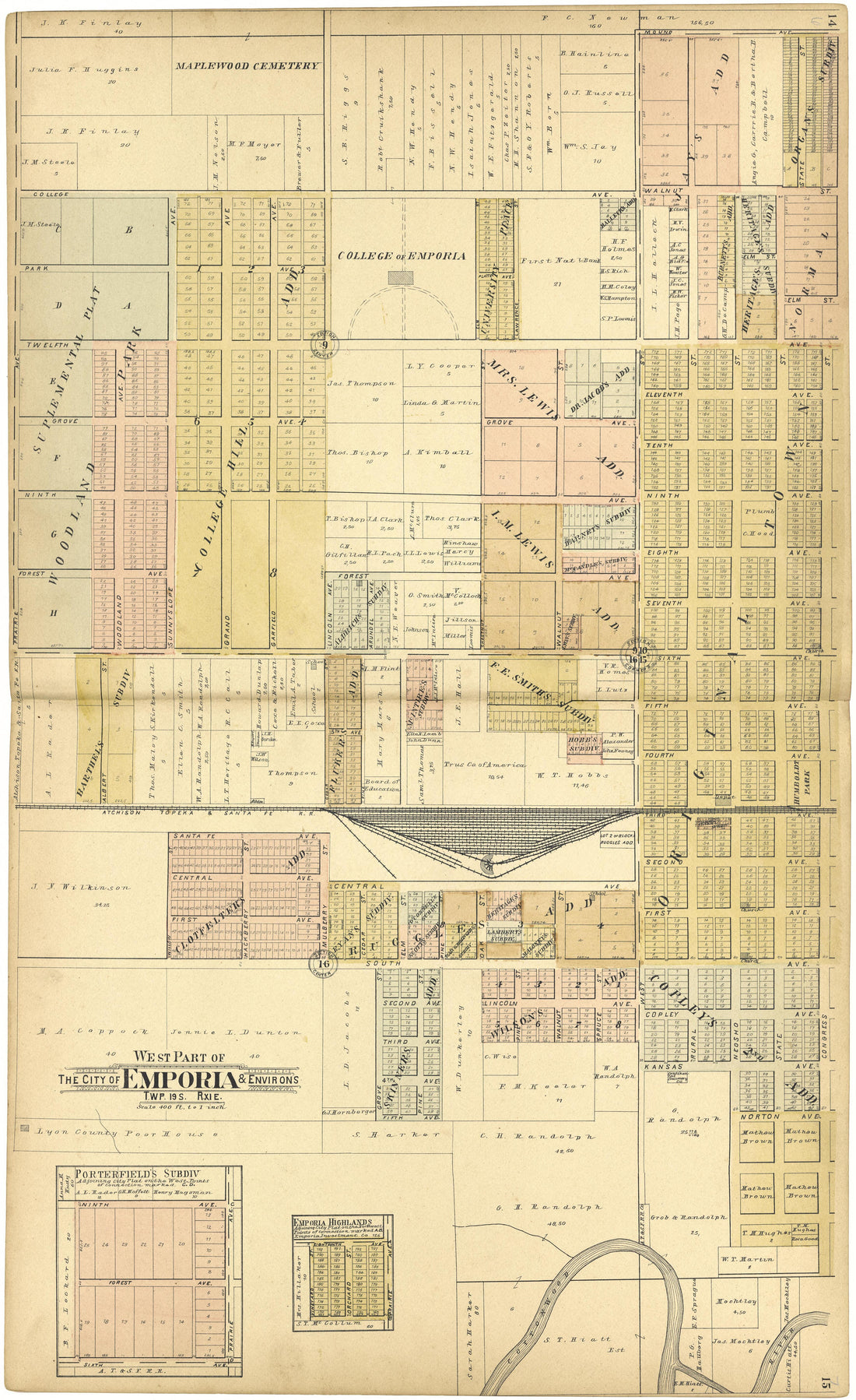 West Part of the City of Emporia &amp; Environs from Standard Atlas of Lyon County, Kansas : Including a Plat Book of the Villages, Cities and Townships of the County, Map of the State, United States and World : Patrons Directory, Reference … 1901 by Relic Map Company