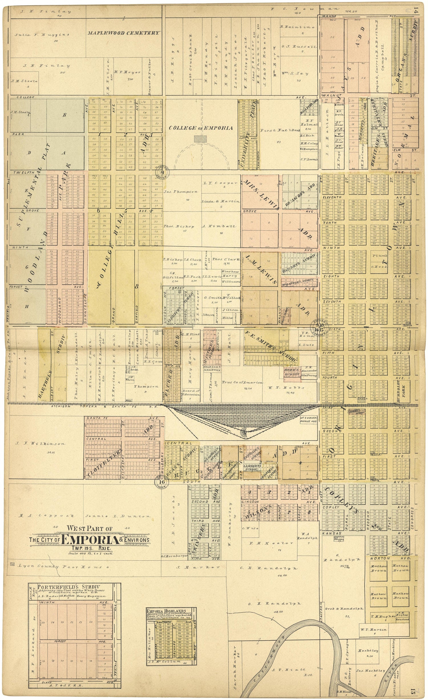 West Part of the City of Emporia &amp; Environs from Standard Atlas of Lyon County, Kansas : Including a Plat Book of the Villages, Cities and Townships of the County, Map of the State, United States and World : Patrons Directory, Reference … 1901 by Relic Map Company