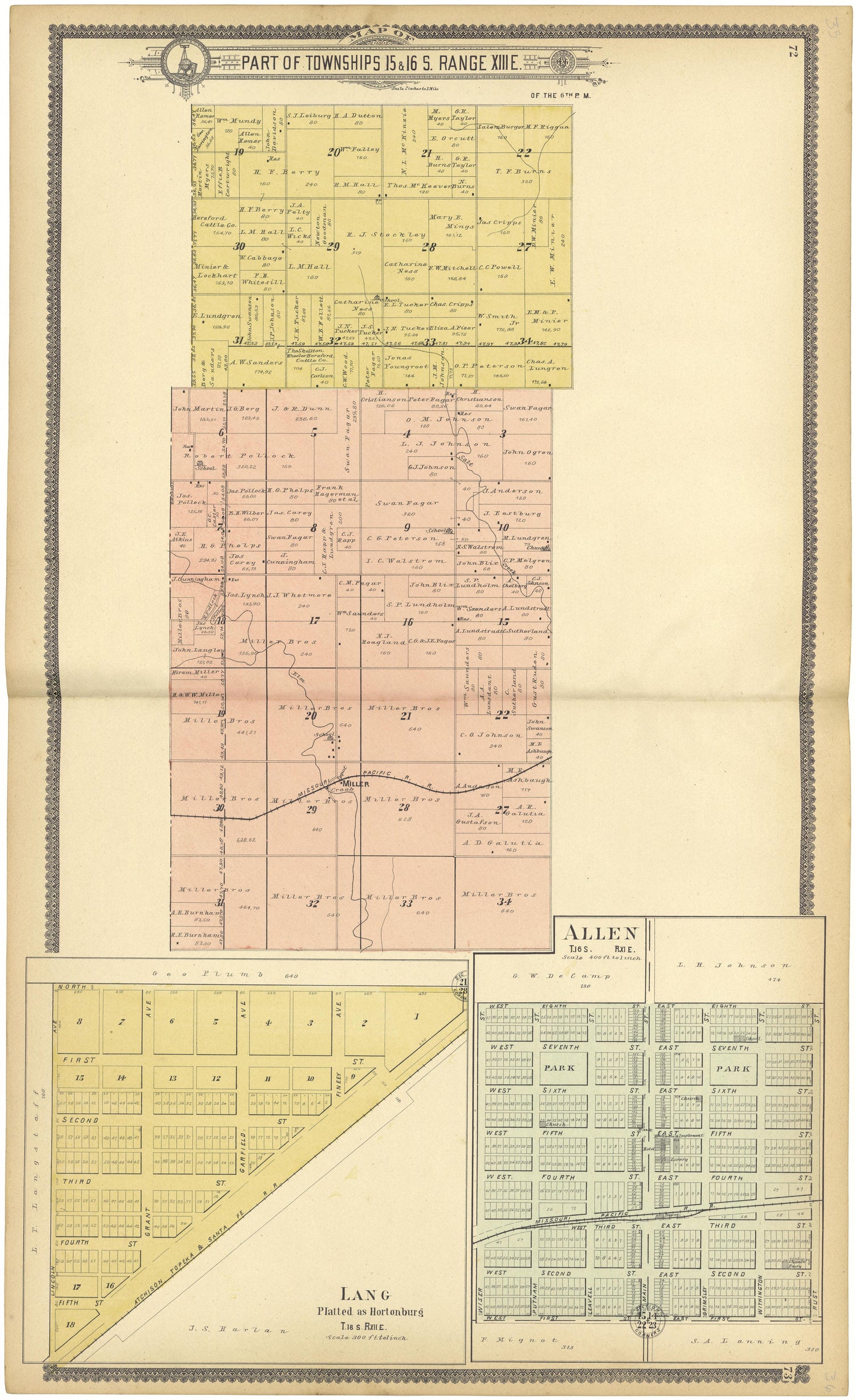 Map of Part of Townships 15 &amp; 16 S. Range XIII E. from Standard Atlas of Lyon County, Kansas : Including a Plat Book of the Villages, Cities and Townships of the County, Map of the State, United States and World : Patrons Directory, Reference … 1901 by Relic Map Company